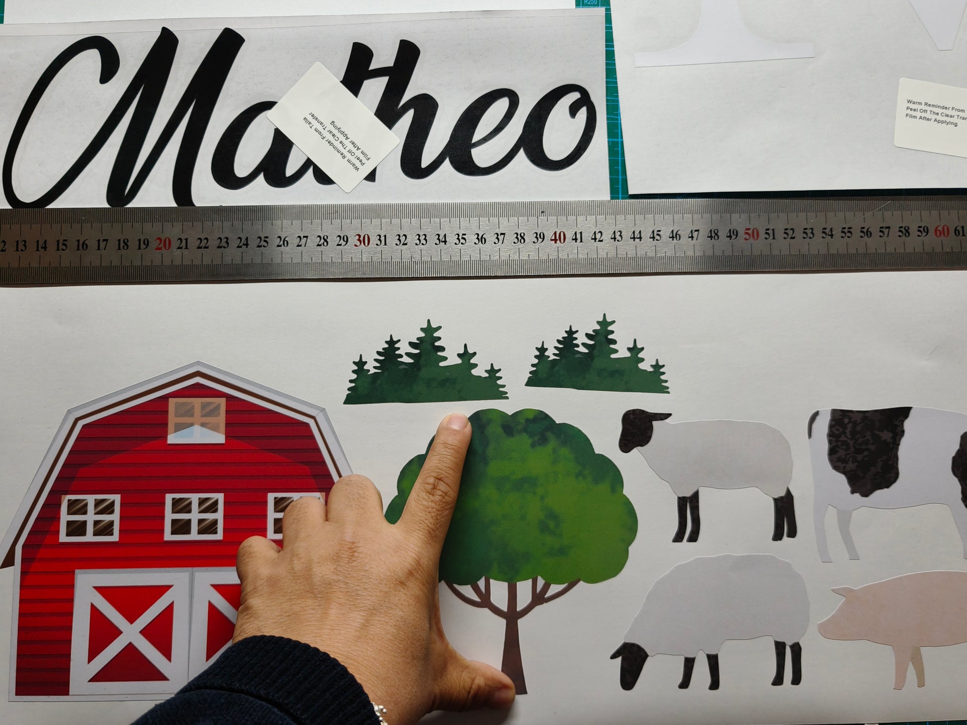 Farm themed nursery wall stickers featuring watercolor animals and custom name
