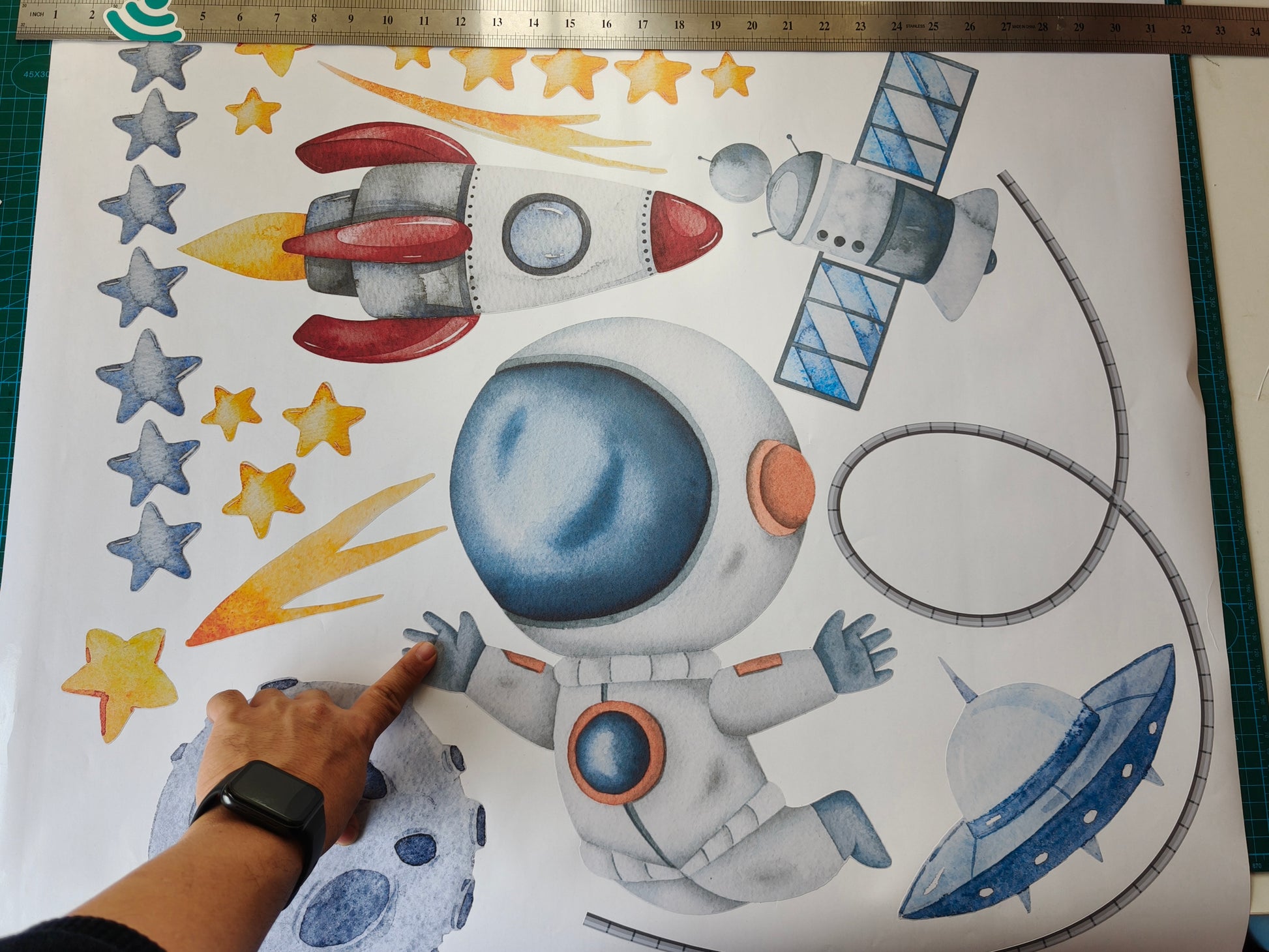 Kids room decor astronaut wall decals personalized name custom colors
