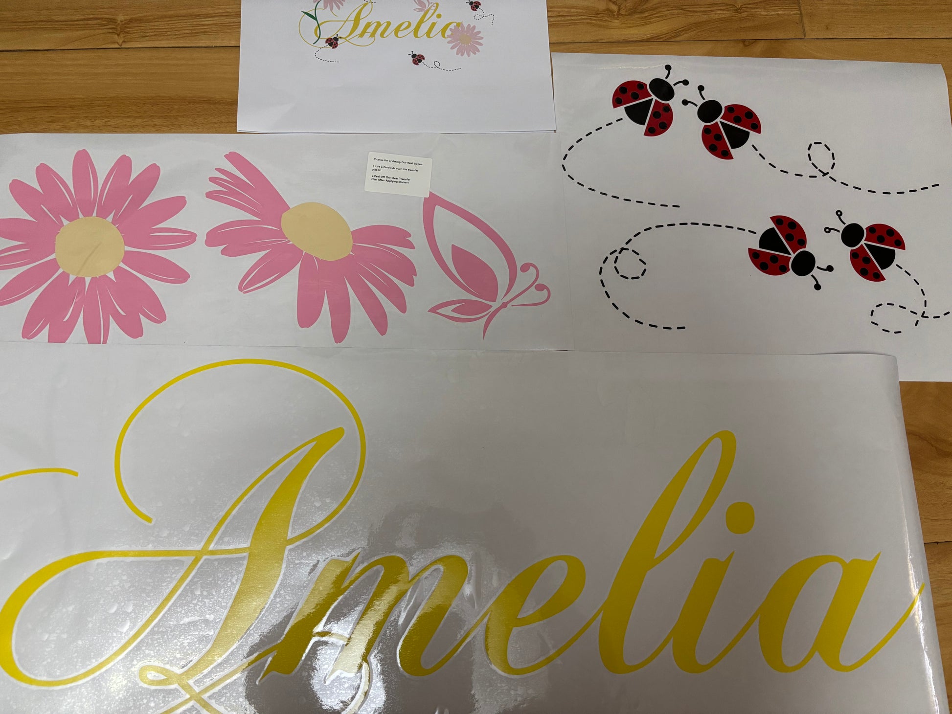 Baby girl wall decor daisy flower ladybug stickers personalized name
