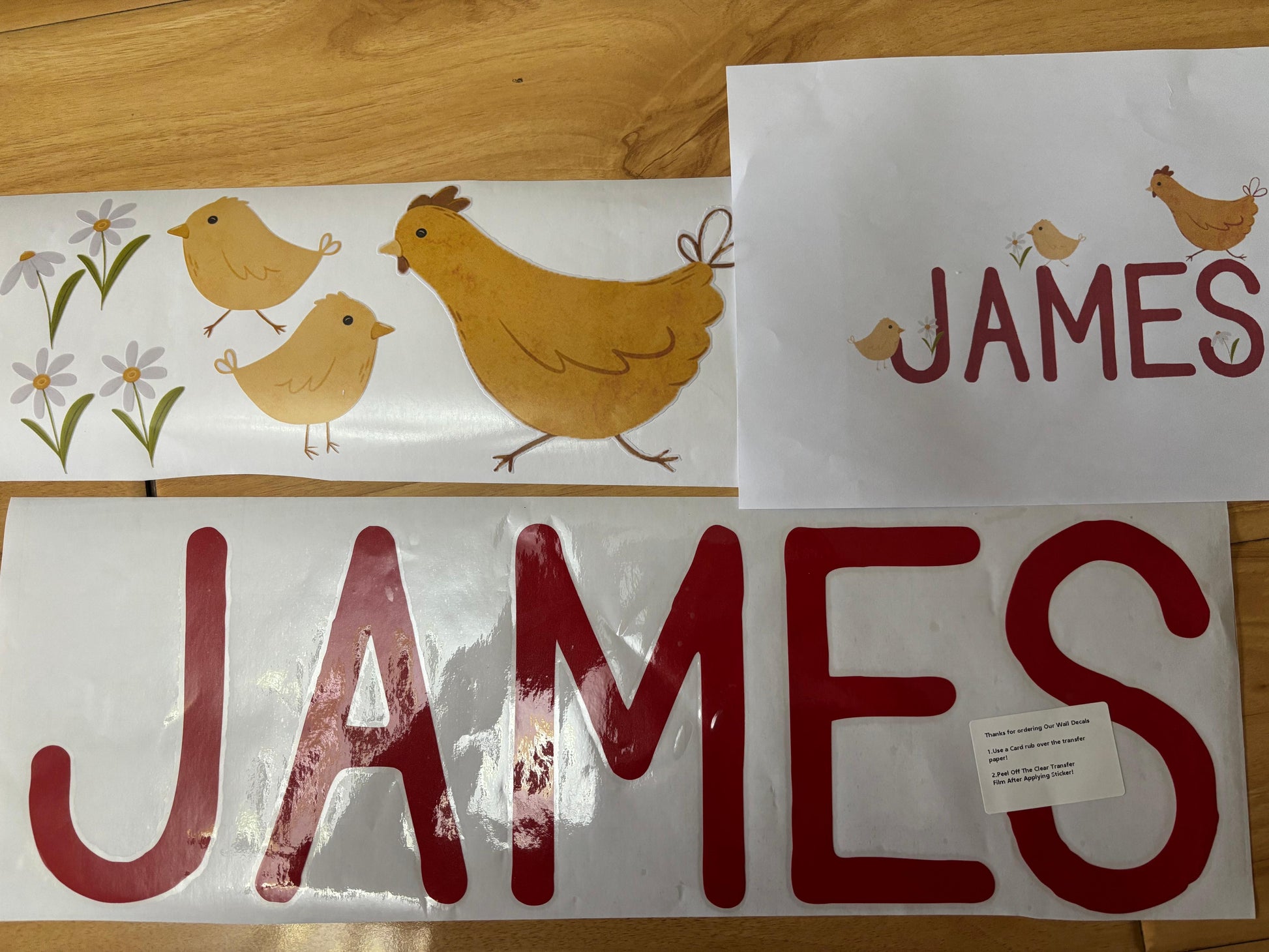 Farm themed nursery wall stickers featuring hen chicks and custom name
