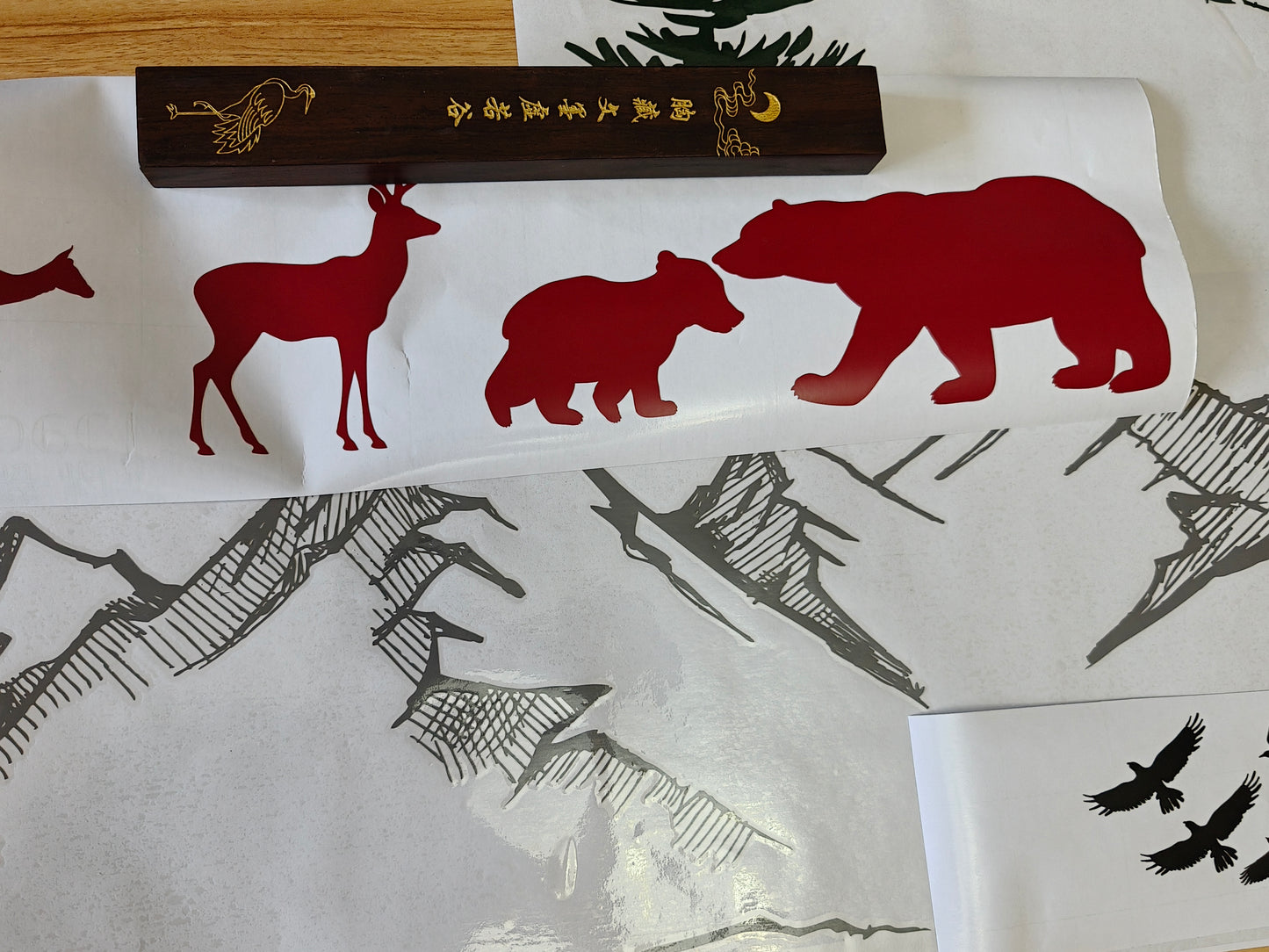 Mountain Landscape Wall Decal with Birds and Pine Trees - Removable Vinyl Stickers for Kids Room, Nursery, or Playroom Decor