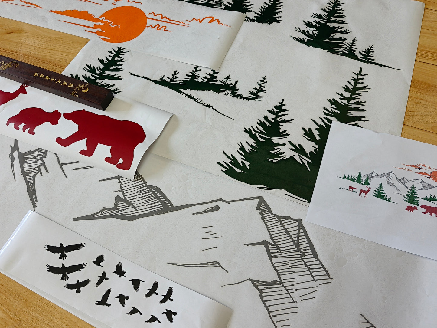 Mountain Landscape Wall Decal with Birds and Pine Trees - Removable Vinyl Stickers for Kids Room, Nursery, or Playroom Decor