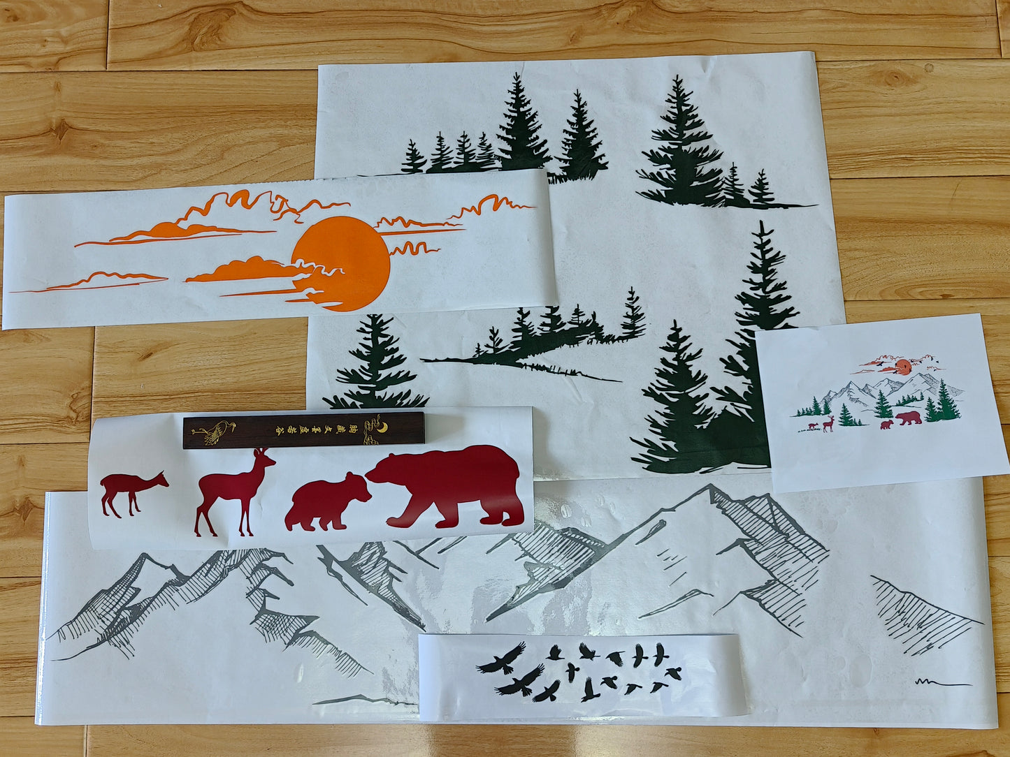 Mountain Landscape Wall Decal with Birds and Pine Trees - Removable Vinyl Stickers for Kids Room, Nursery, or Playroom Decor