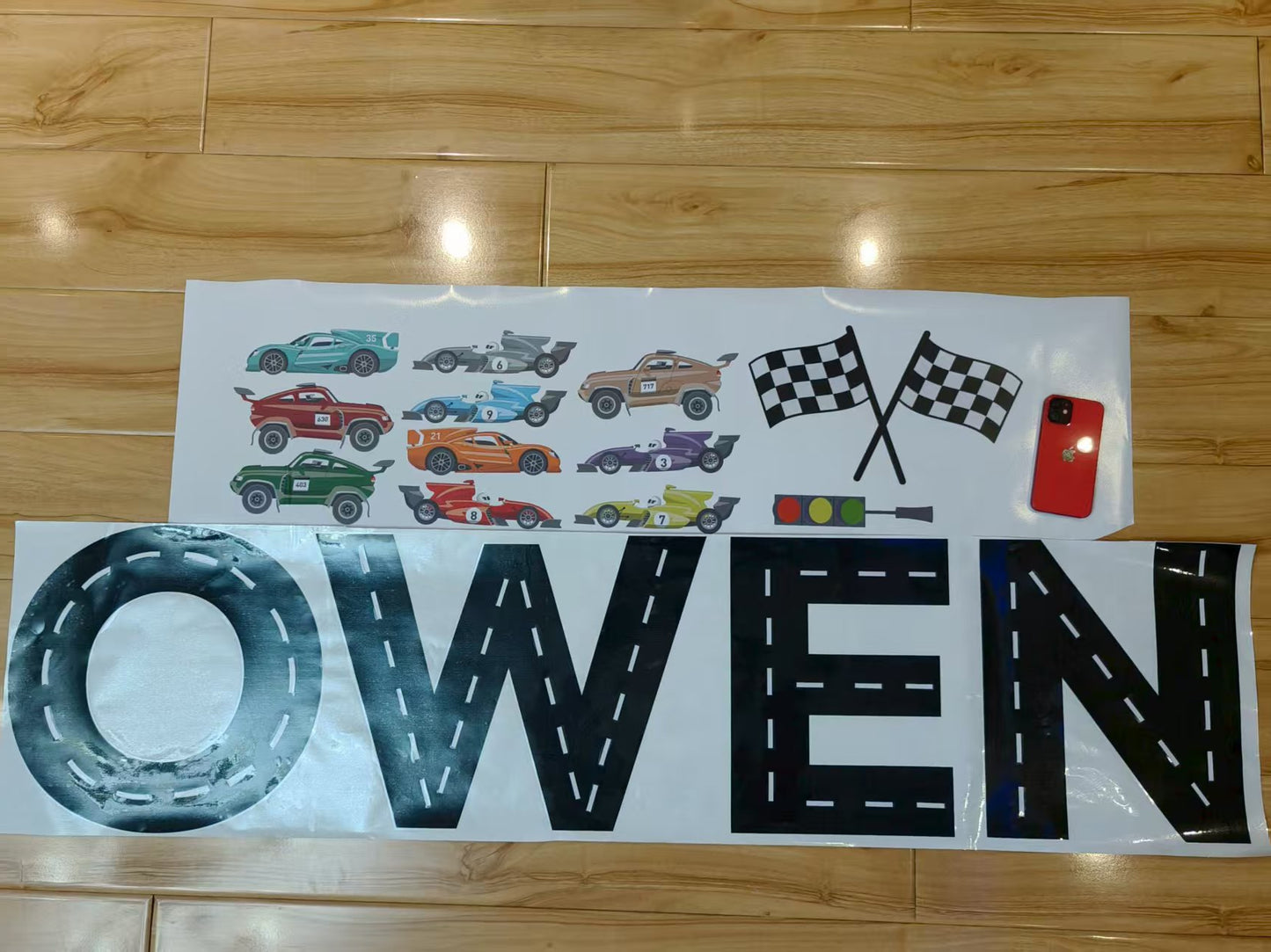 Racing theme wall stickers personalized sports car for kids playroom
