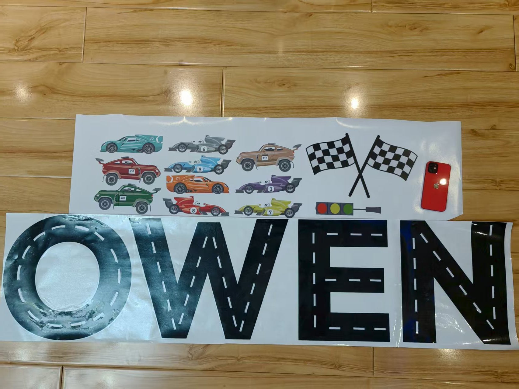 Racing theme wall stickers personalized sports car for kids playroom
