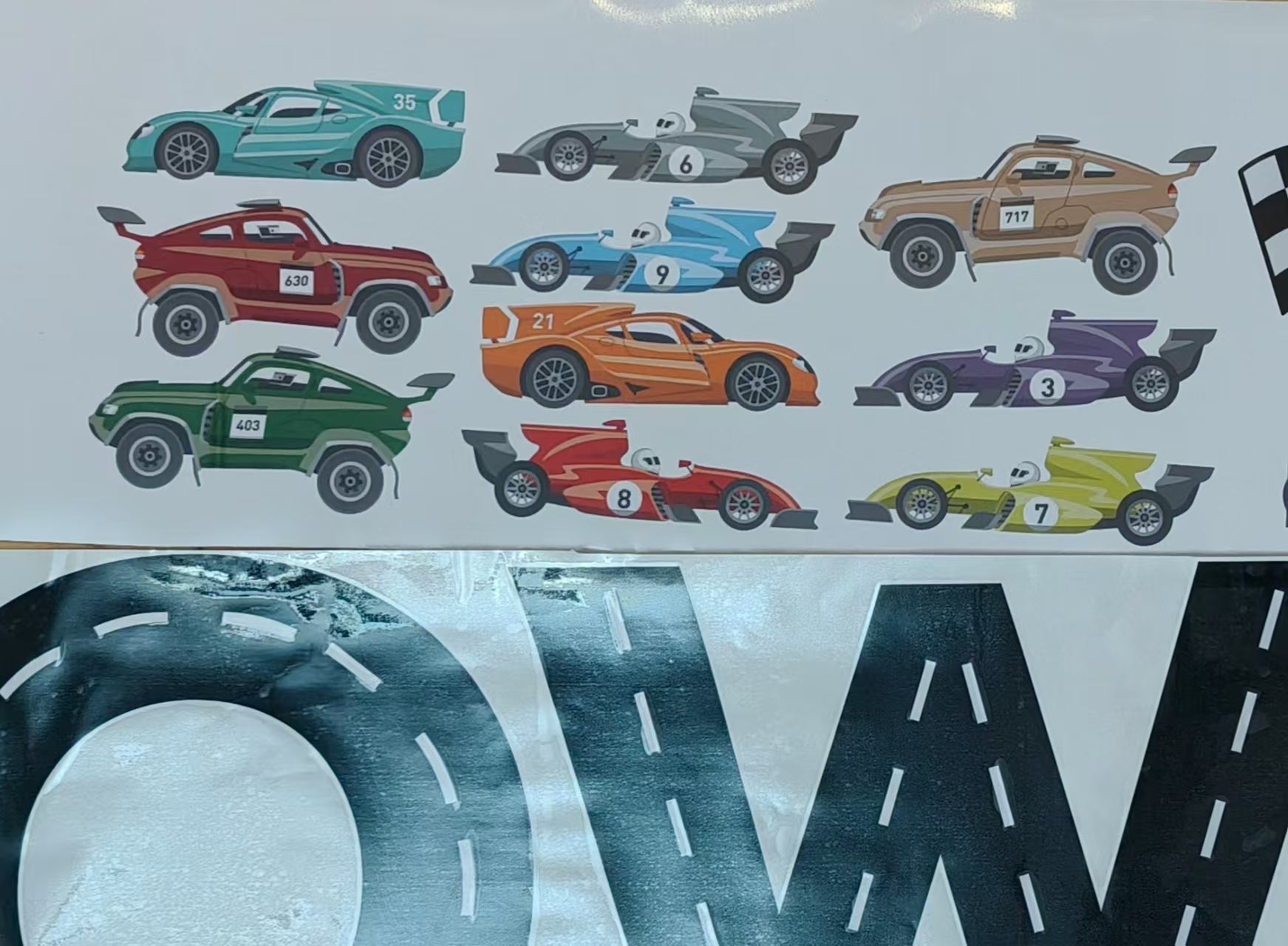 Racing theme wall stickers personalized sports car for kids playroom

