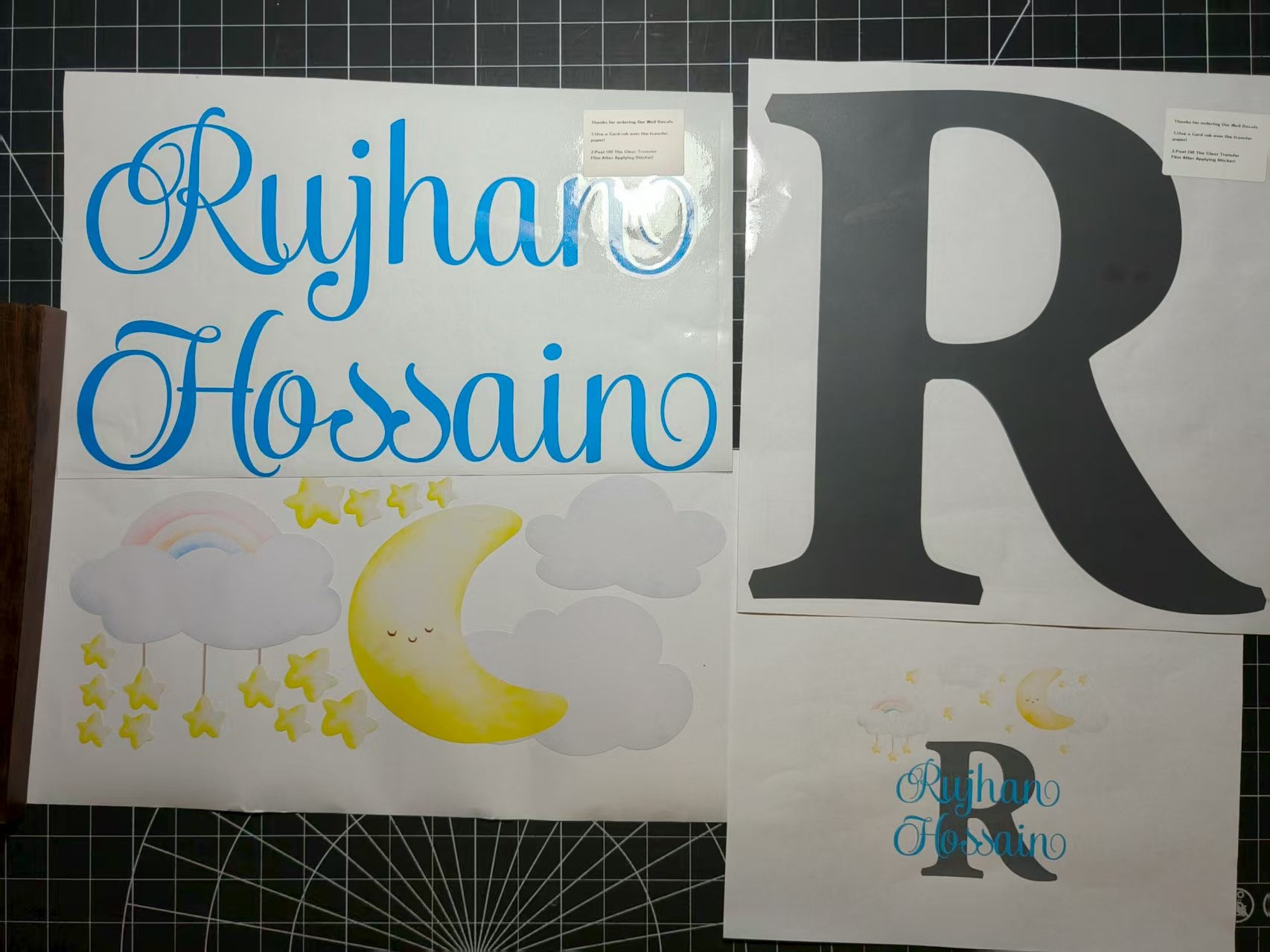 Kids bedroom wall stickers moon stars clouds personalized name decals
