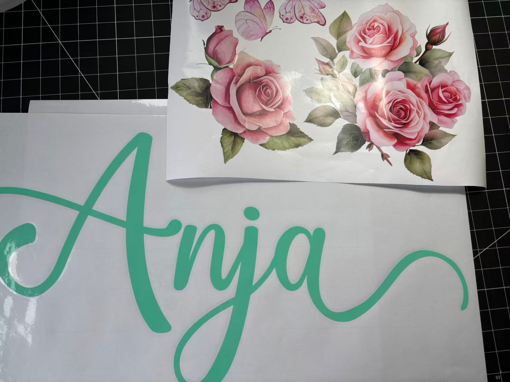 Pink floral wall decor rose stickers personalized name for girls bedroom
