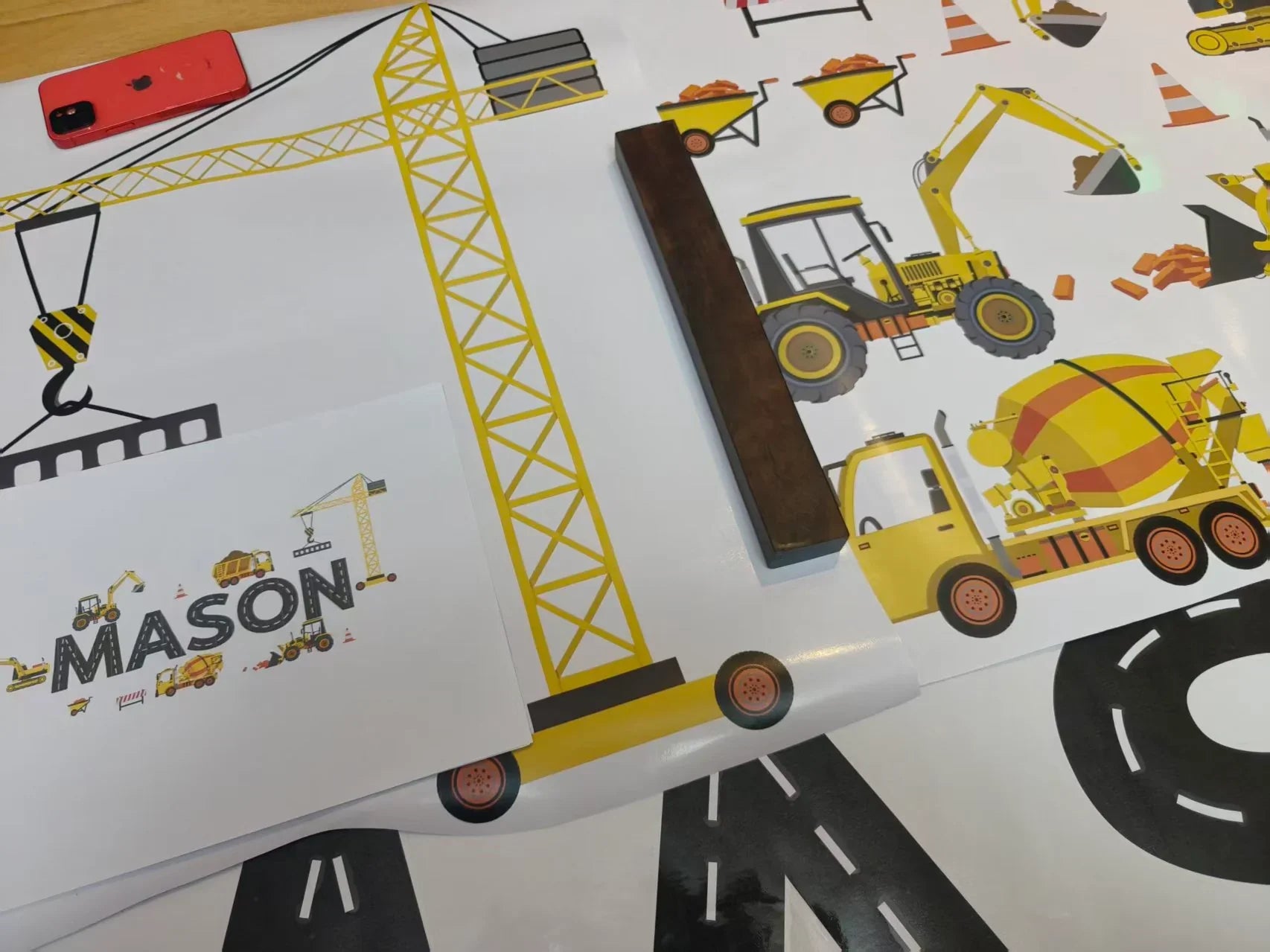 Construction vehicles wall decals and custom name sticker for kids room decor by YKLT Decals