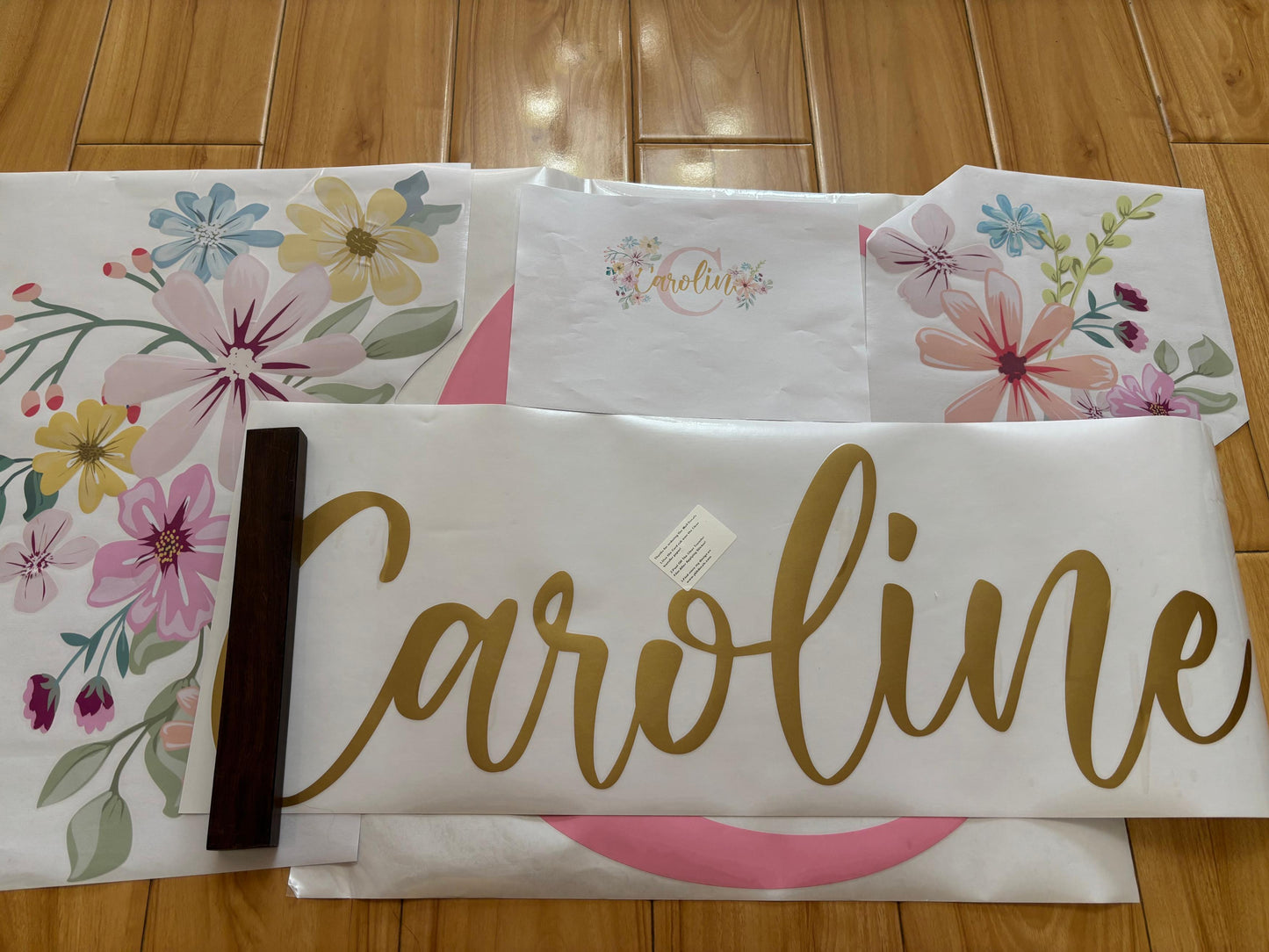 Personalized floral wall art with custom name for elegant nursery
