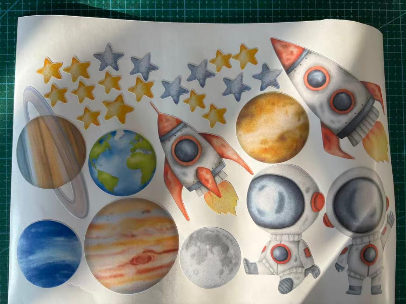 Colorful space wall stickers personalized astronaut rocket for boys bedroom
