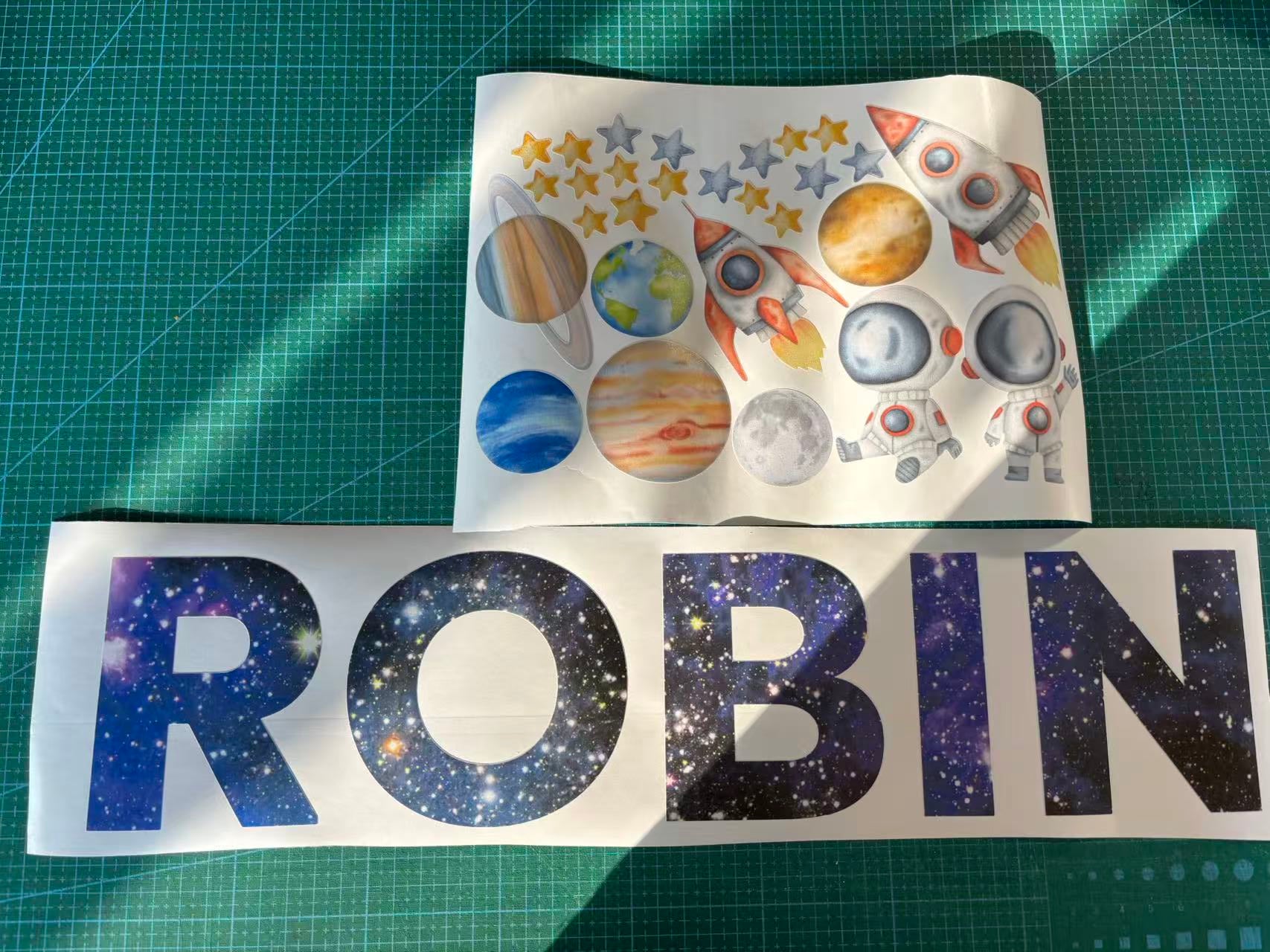 Kids room space decals personalized name with planets stars astronaut
