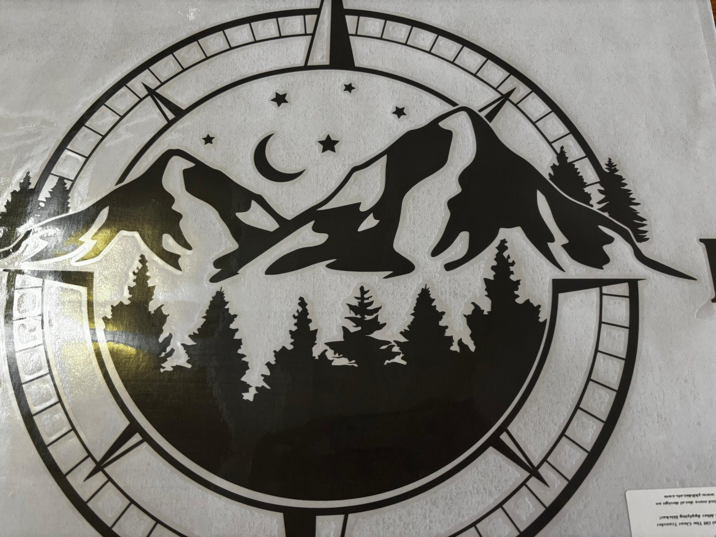 Adventure Compass Mountain Decal for Motorhomes and RVs  Weatherproof Outdoor Vinyl Sticker for Car Hood Window and Camper Van Exterior Decor