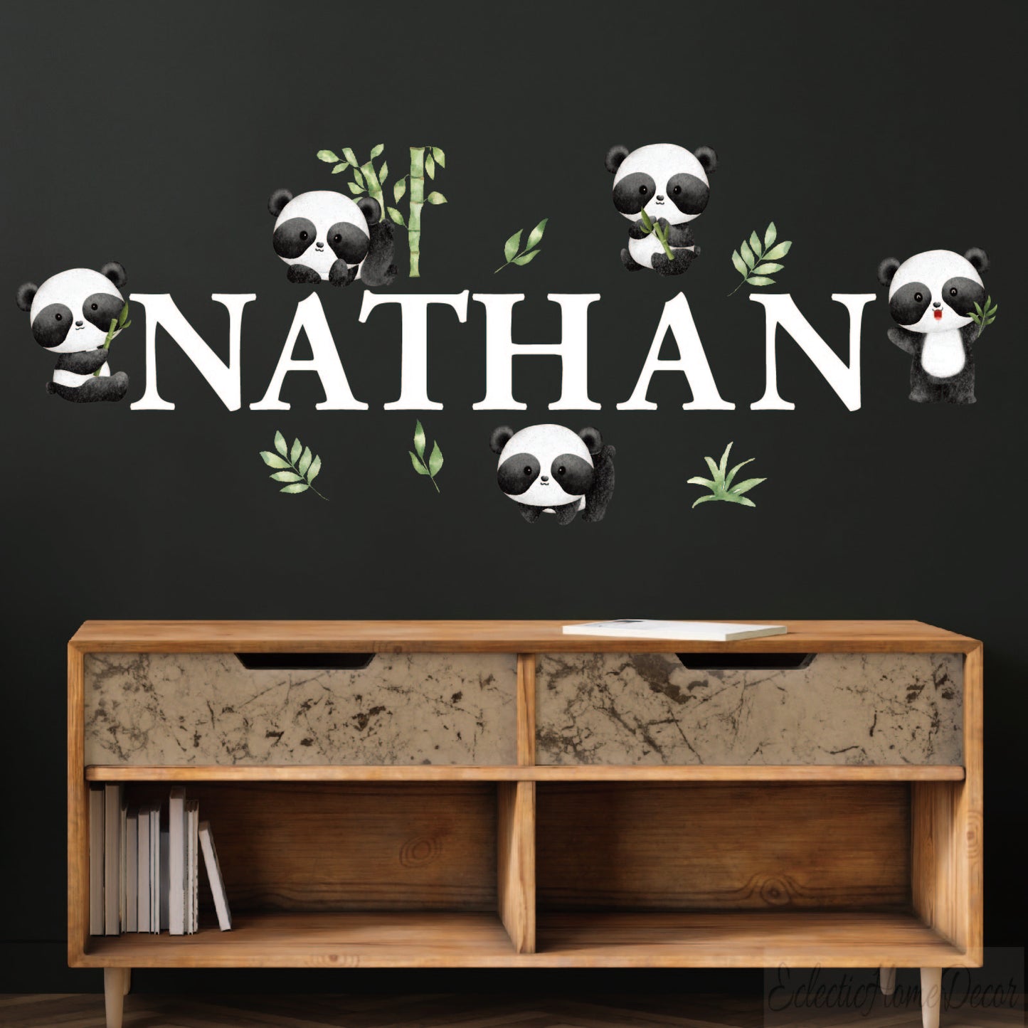 Panda wall decal with custom name - kids bedroom vinyl sticker
