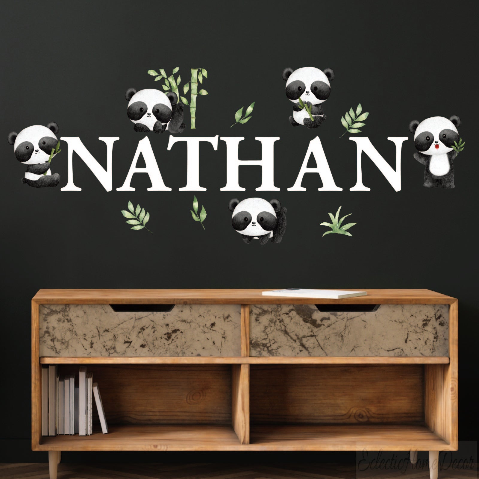 Panda wall decal with custom name - kids bedroom vinyl sticker
