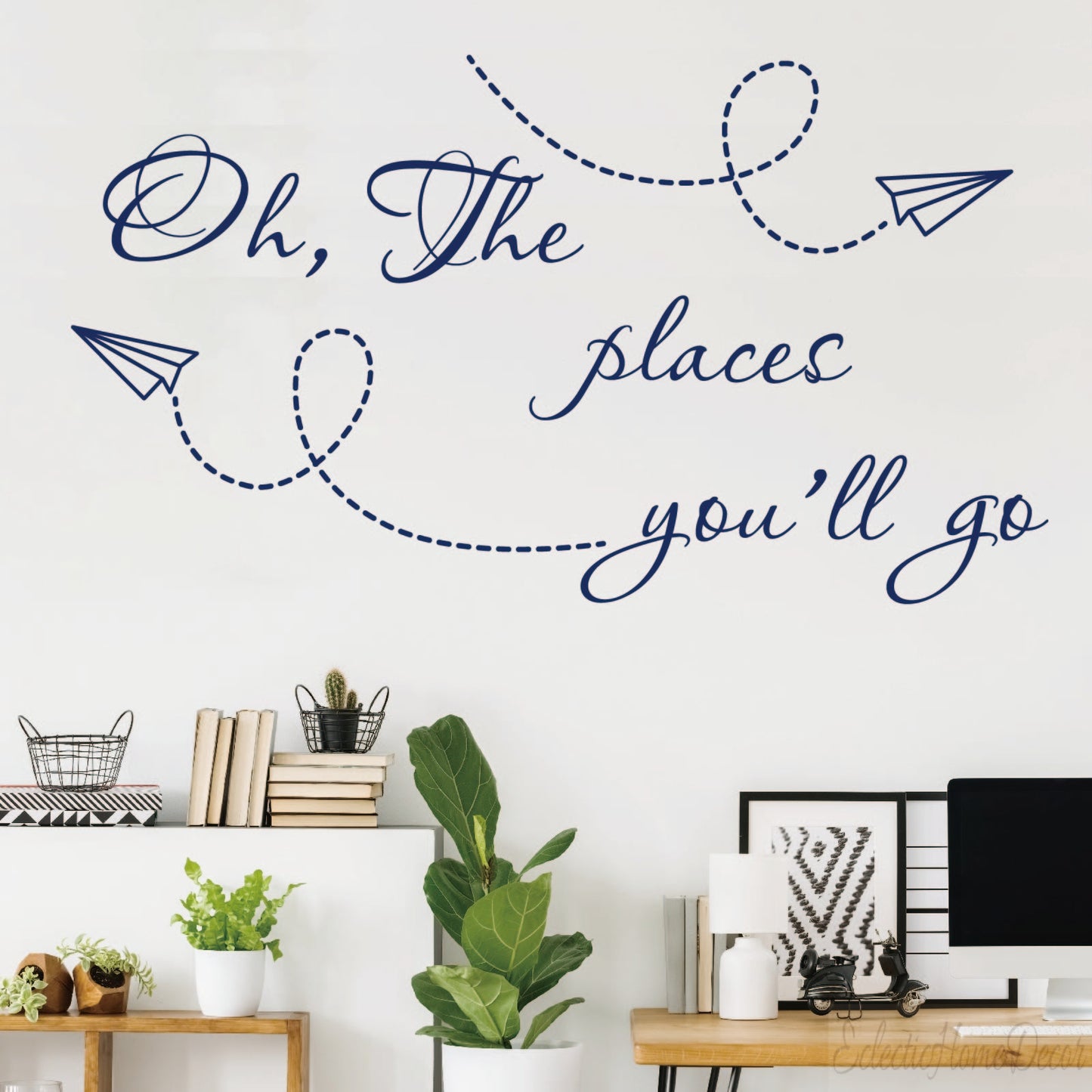 Airplane Wall Decal – "Oh the Places You'll Go" Nursery Quote Sticker, Inspirational Kids Room Decor for Boys & Girls, Pilot-Themed Vinyl Art