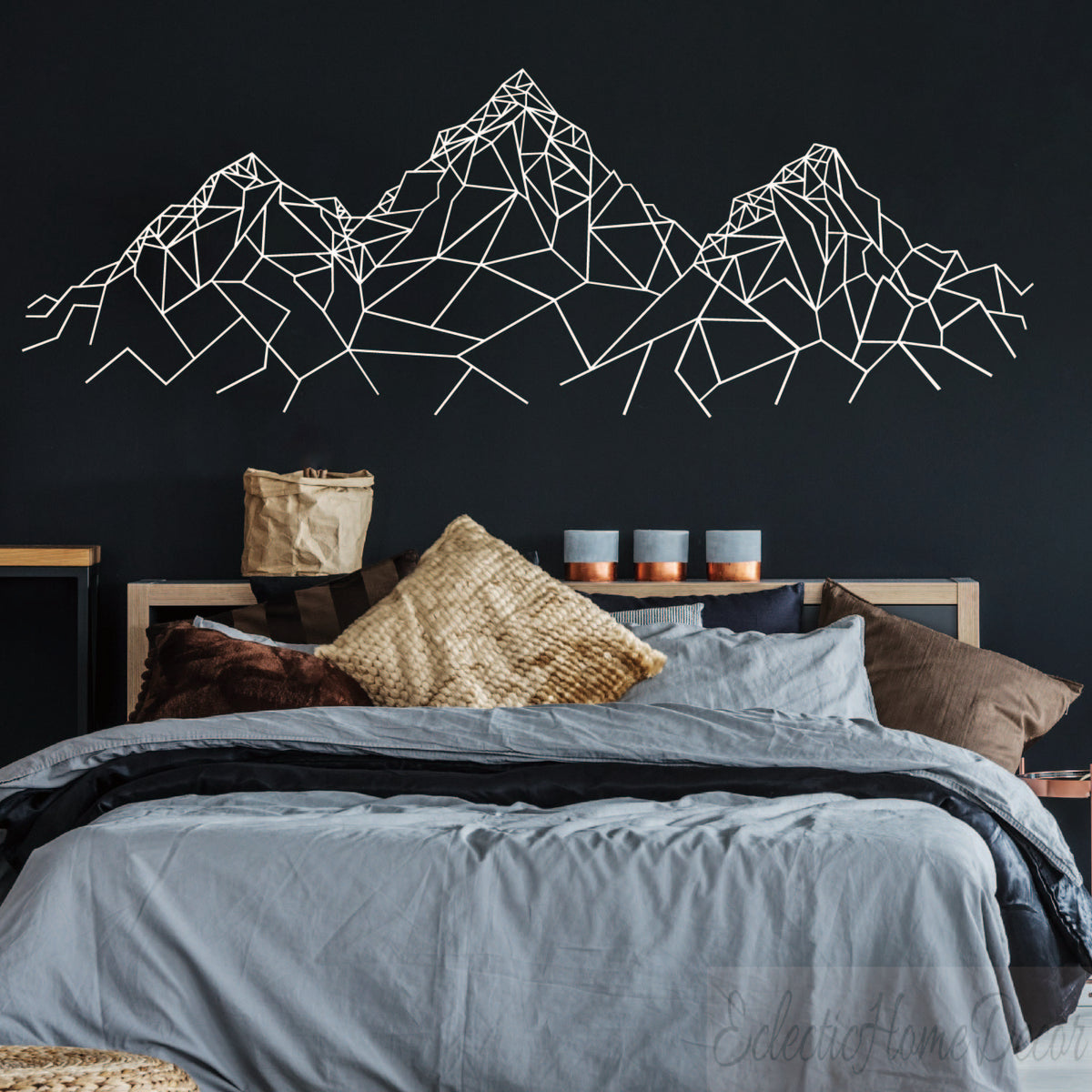 Geometric Mountain Wall Decals - Modern Line Art Vinyl Stickers