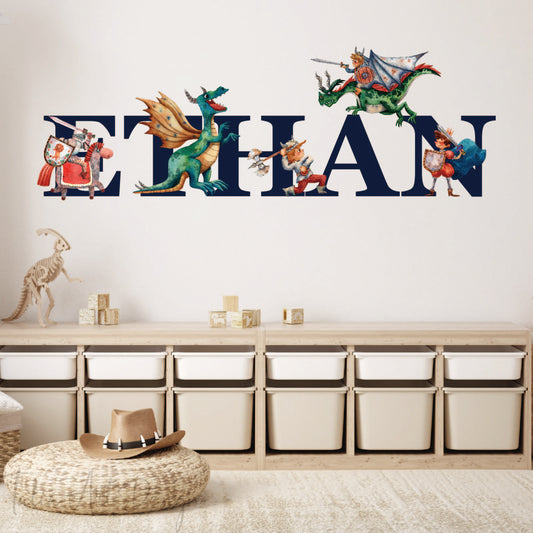 Personalized Knight Name Wall Decal Custom Boys Room Decor  Large Medieval Castle Vinyl Wall Sticker for Nursery Kids Bedroom Playroom New Home Decoration