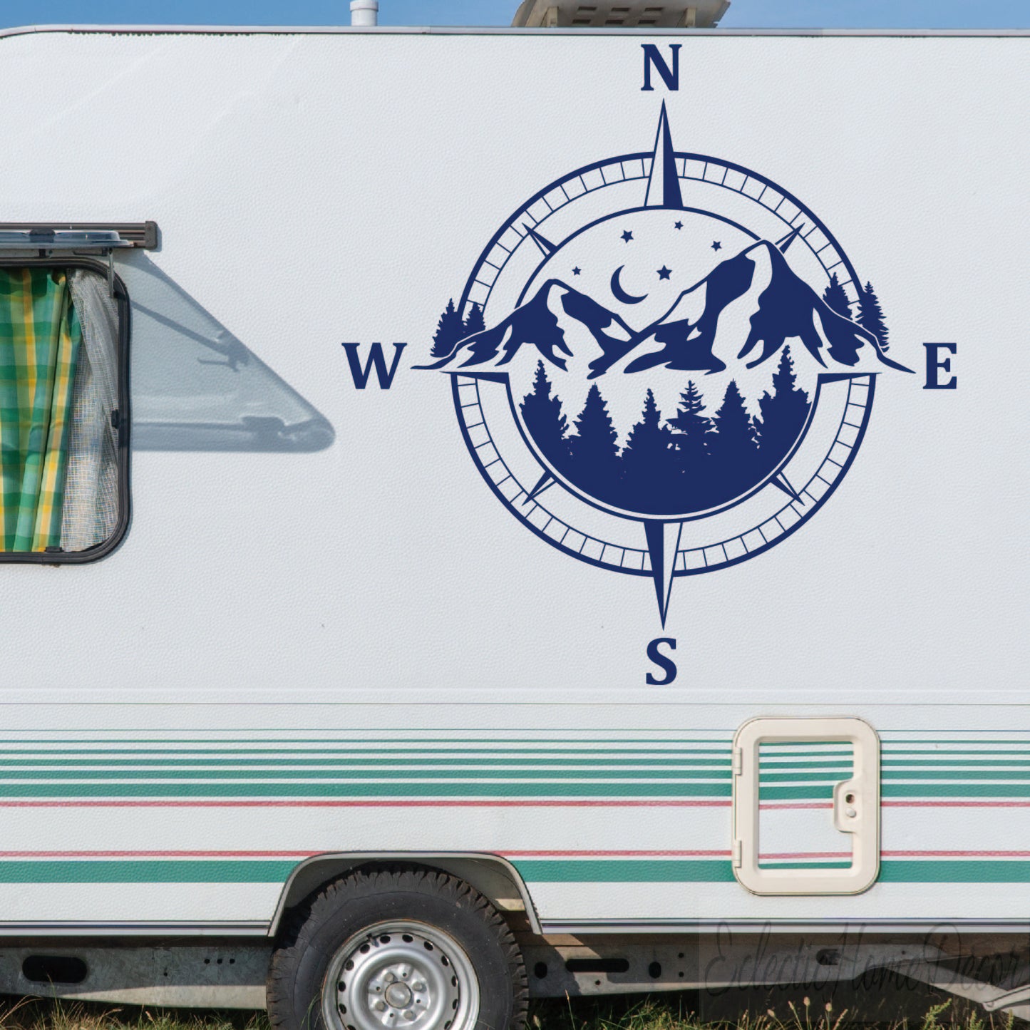 Adventure Compass Mountain Decal for Motorhomes and RVs  Weatherproof Outdoor Vinyl Sticker for Car Hood Window and Camper Van Exterior Decor
