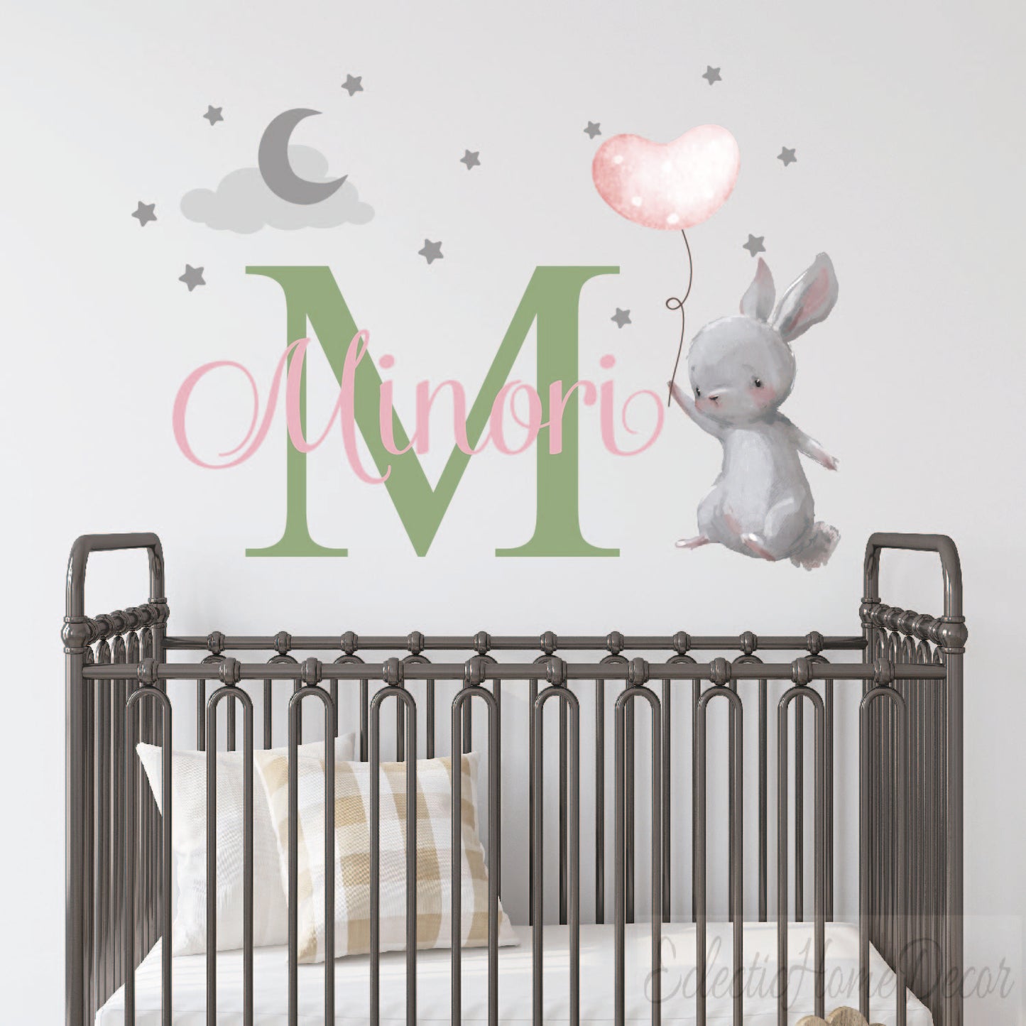 Personalized rabbit wall sticker featuring custom name for girls room decor

