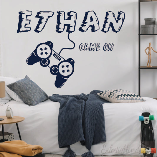 Custom Name Gaming Controller Wall Decal - Personalized Gamer Room Decor for Bedroom, Game Room, Man Cave - Removable Vinyl Sticker for Walls & Laptops