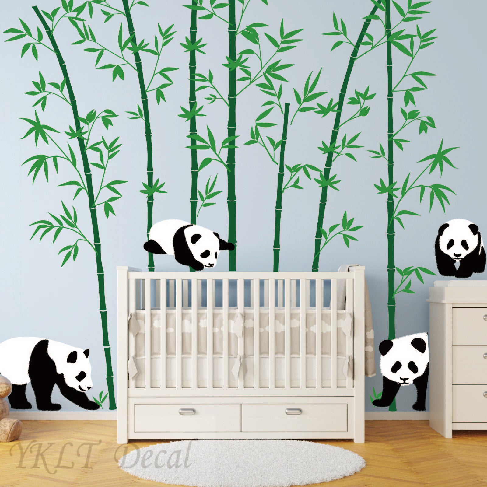 Removable panda bear wall stickers bamboo tree for kids bedroom
