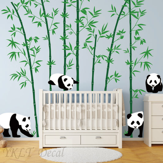 Removable panda bear wall stickers bamboo tree for kids bedroom
