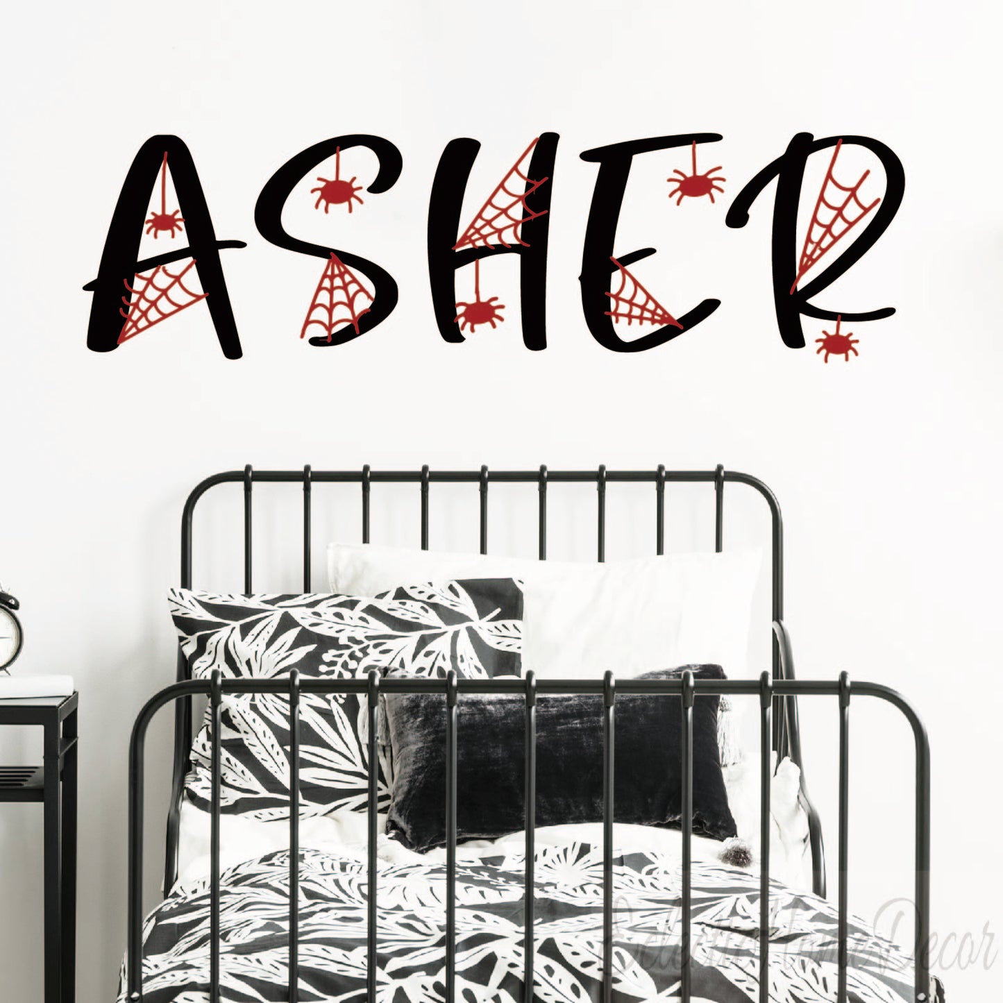 Custom name spider web wall stickers bold design for kids playroom
