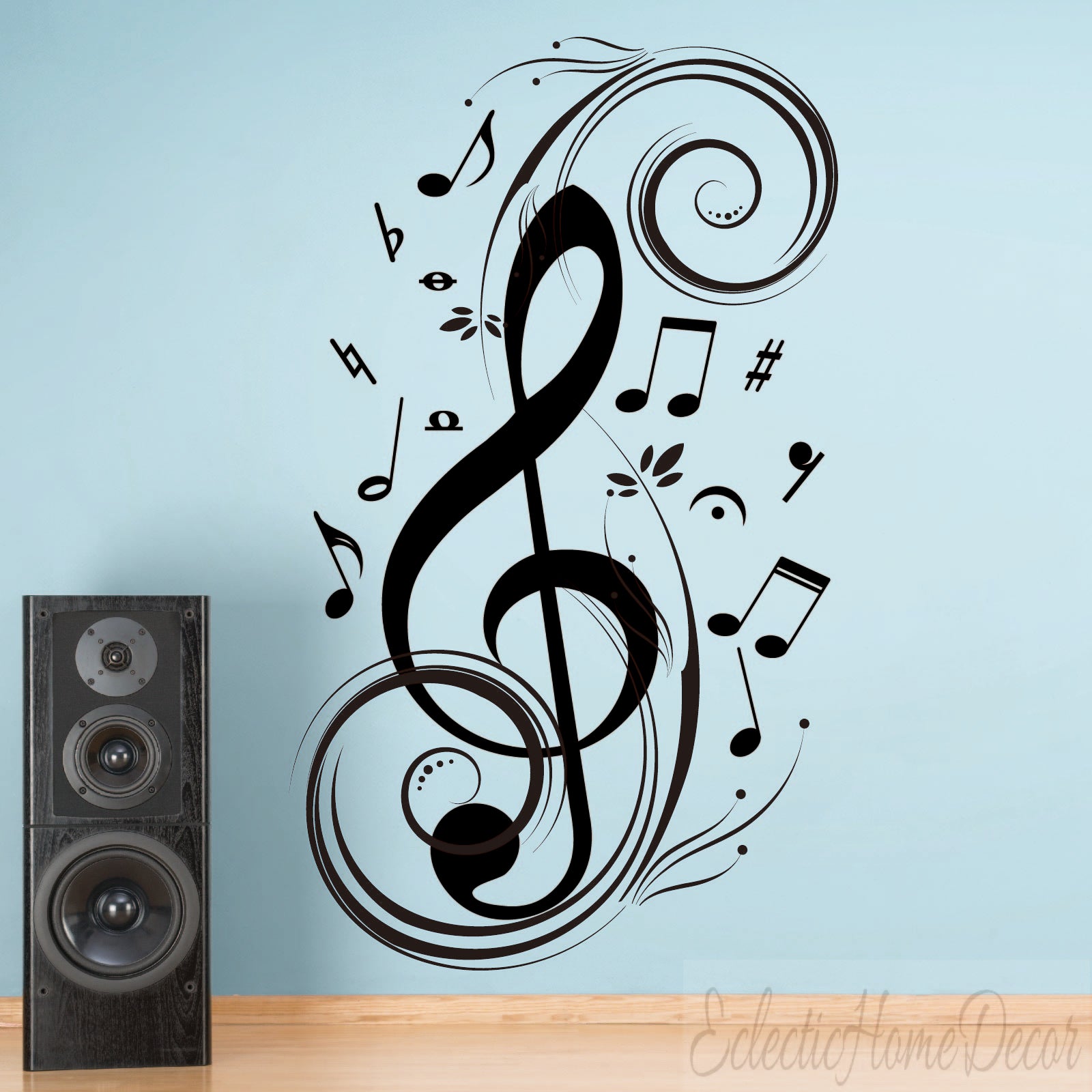 Peel and stick musical notation wall decals removable music studio decoration
