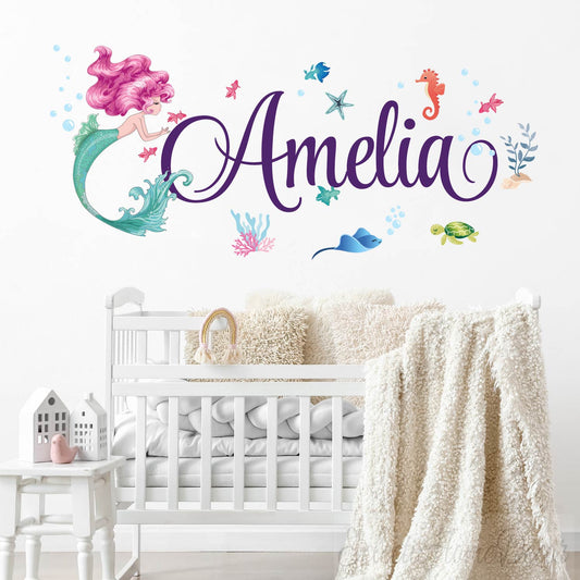 Personalized underwater theme name stickers sea life baby room decor
