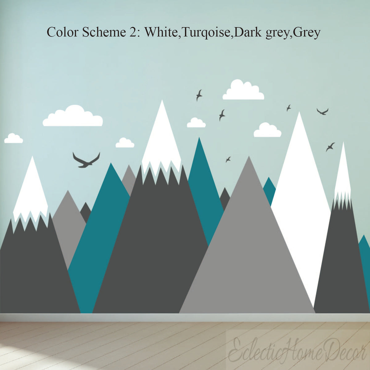 Mountains Wall Decal with Birds - Nursery & Kids Room Wall Sticker