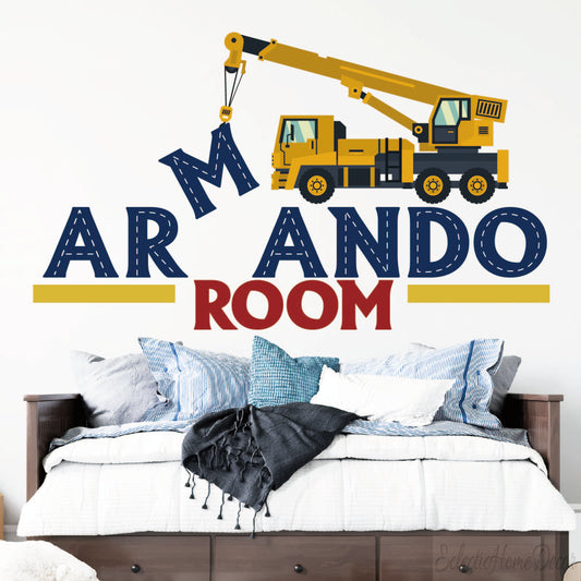 Custom Name Excavator Wall Sticker – Personalized Construction Truck Wall Decal for Kids’ Room, Boys’ Playroom Decor