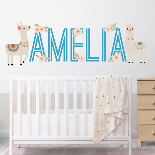Custom name llama wall stickers cute animal for boys girls room
