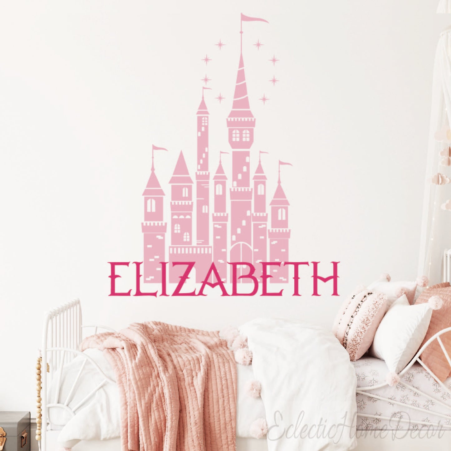 Castle Name Wall Decal for Nursery and Kids Room Personalized Princess Theme Removable Wall Sticker for Girls Bedroom Decor
