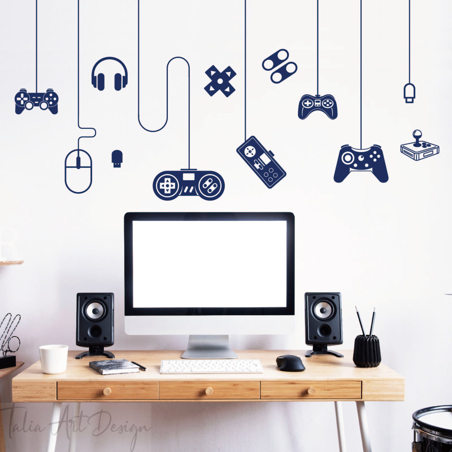 Gaming Wall Decal: Vinyl Gamer Room Decor, Large Boys Room Decor Wall Stickers Removable Peel and Stick Wall Art for Kids, Teens, Bedroom, Playroom