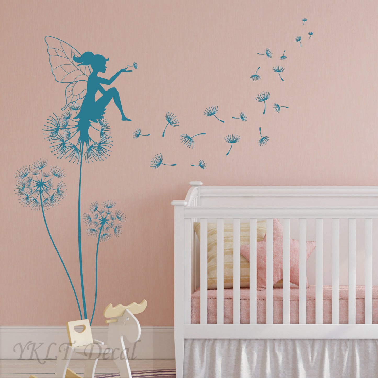 Dandelion wall stickers with fairies for baby girl bedroom decor
