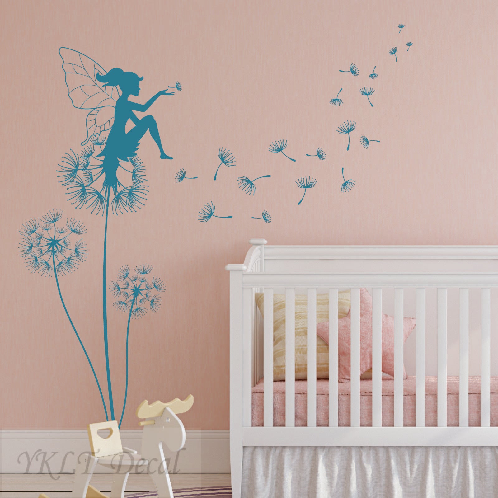 Dandelion wall stickers with fairies for baby girl bedroom decor
