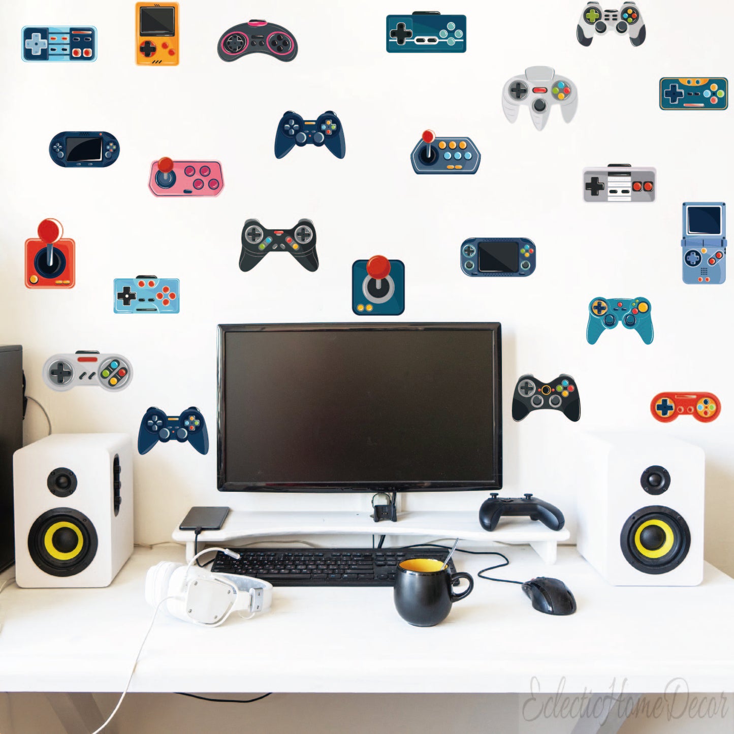 Game Controller Wall Decals - Boys Room Decor Vinyl Video Game Wall Stickers for Nursery Playroom and Apartment Bedroom Decoration