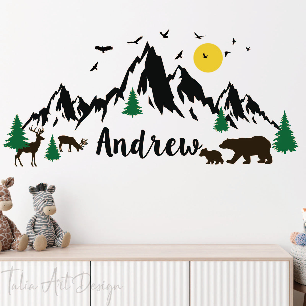 Personalized Mountain Woodland Wall Decal - Custom Name Nursery Nature Vinyl Sticker