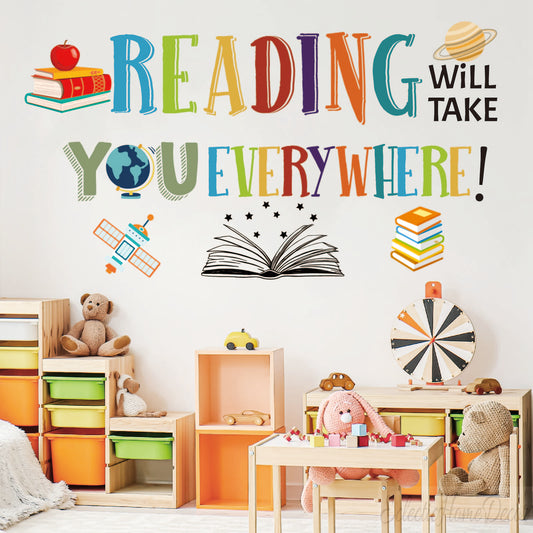 Custom Color Reading Quote Wall Decal – Inspirational Classroom & Nursery Sticker, Motivational Playroom Decor for Kids & Teens.