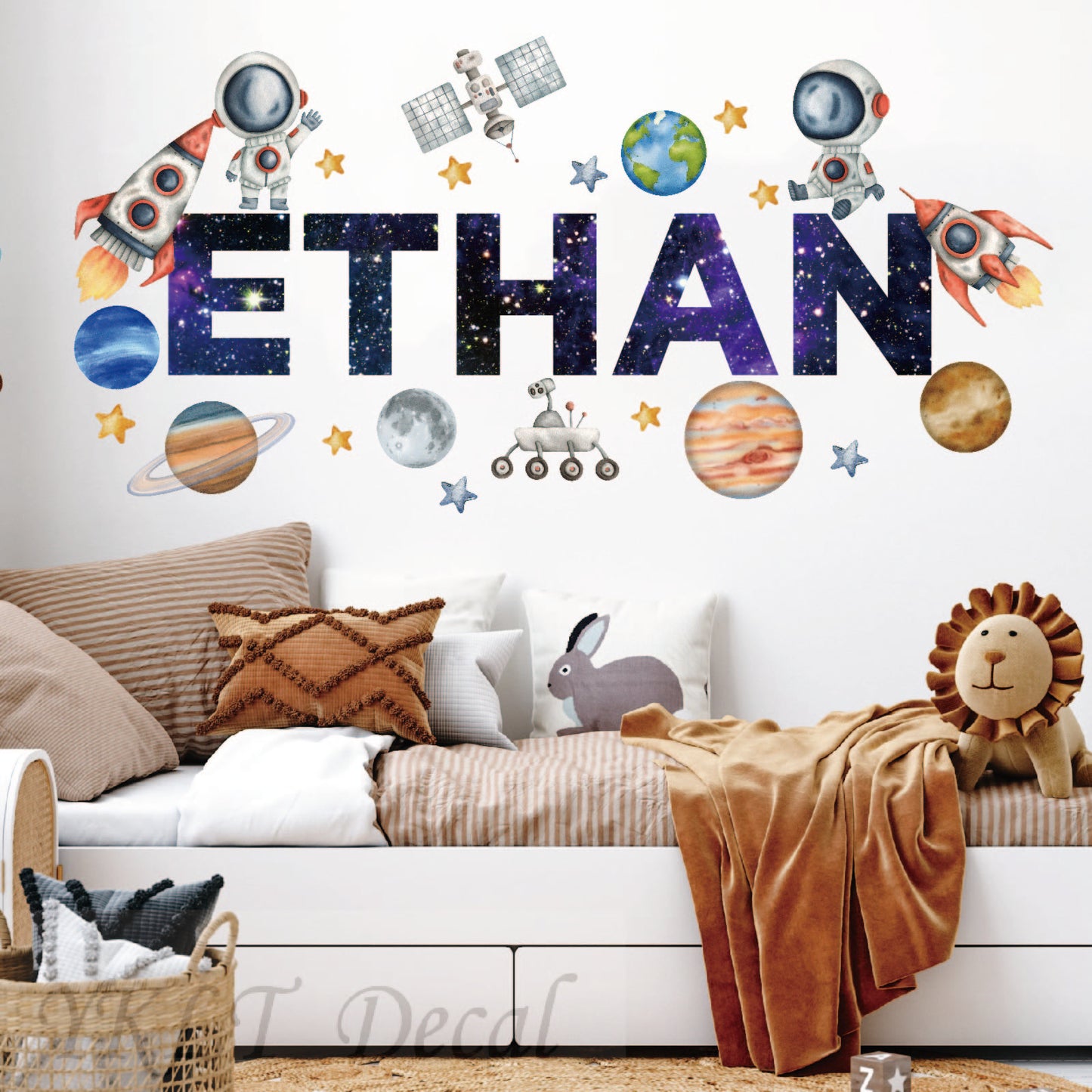 Personalized space wall decals astronaut rocket planets stars custom name

