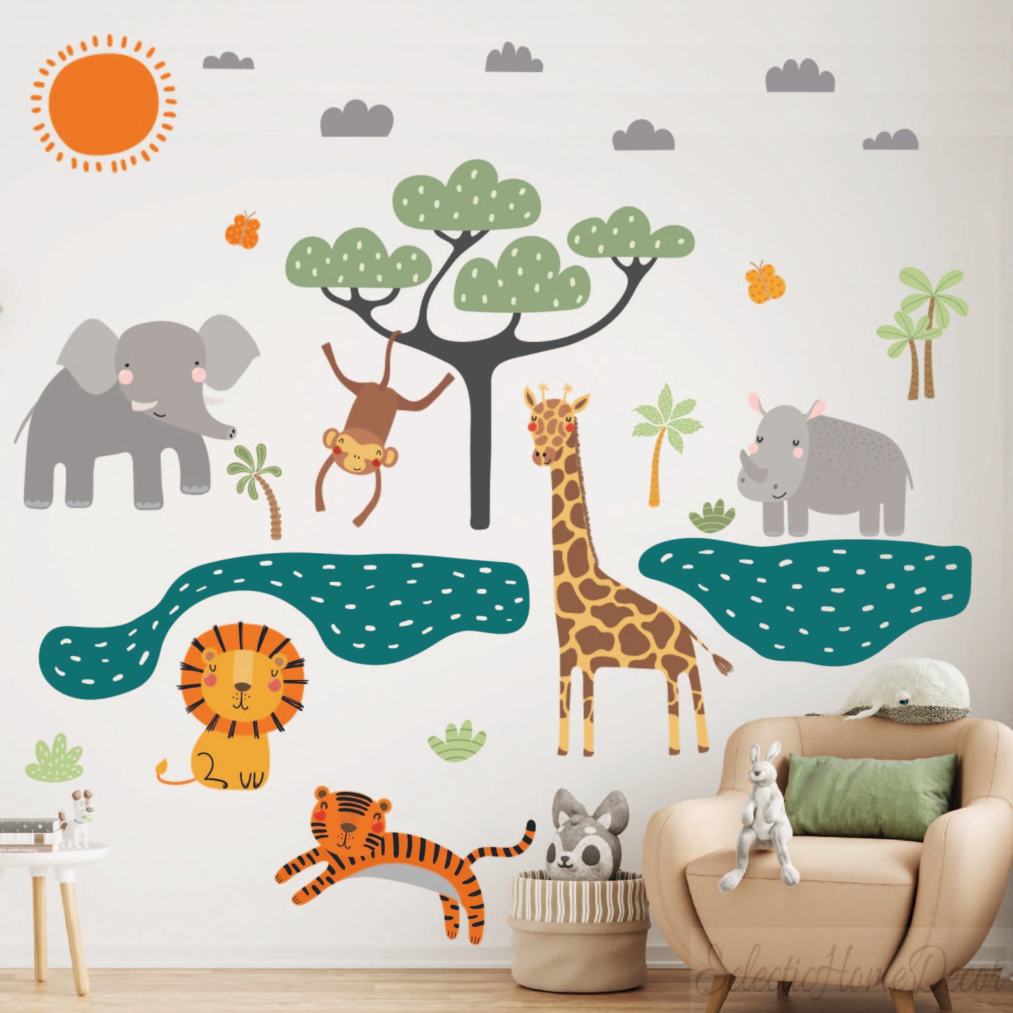 Peel and stick jungle animals wall decals removable nursery decoration
