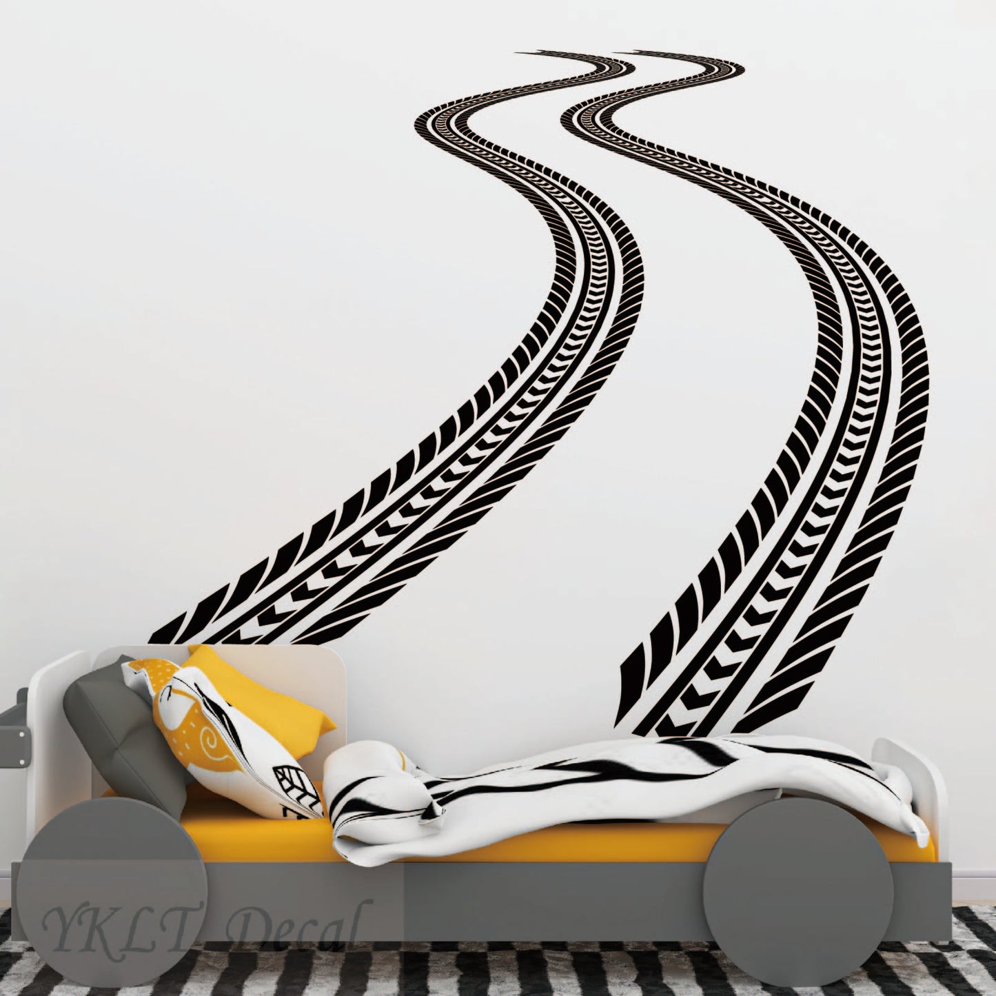 Peel and stick tire marks wall decals removable kids room decoration
