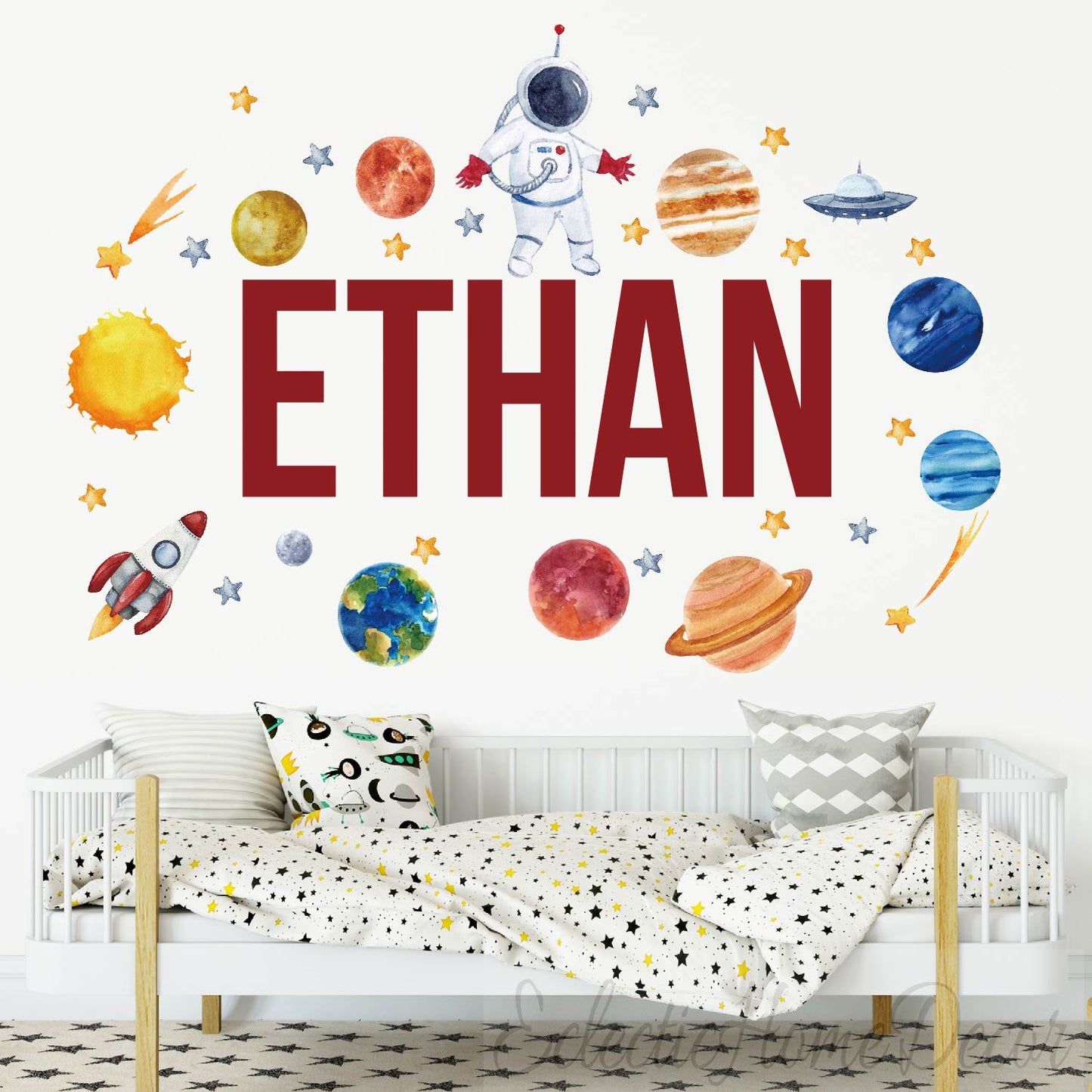 Peel and stick planets wall decals removable nursery kids room decoration
