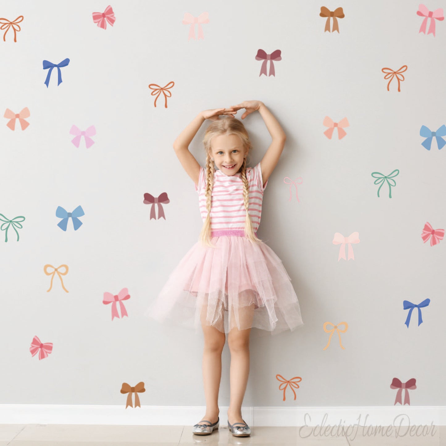 Pastel bow decals removable nursery wall stickers for playroom decoration
