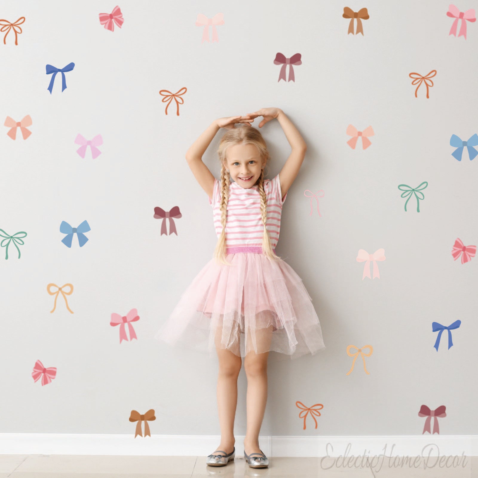 Pastel bow decals removable nursery wall stickers for playroom decoration
