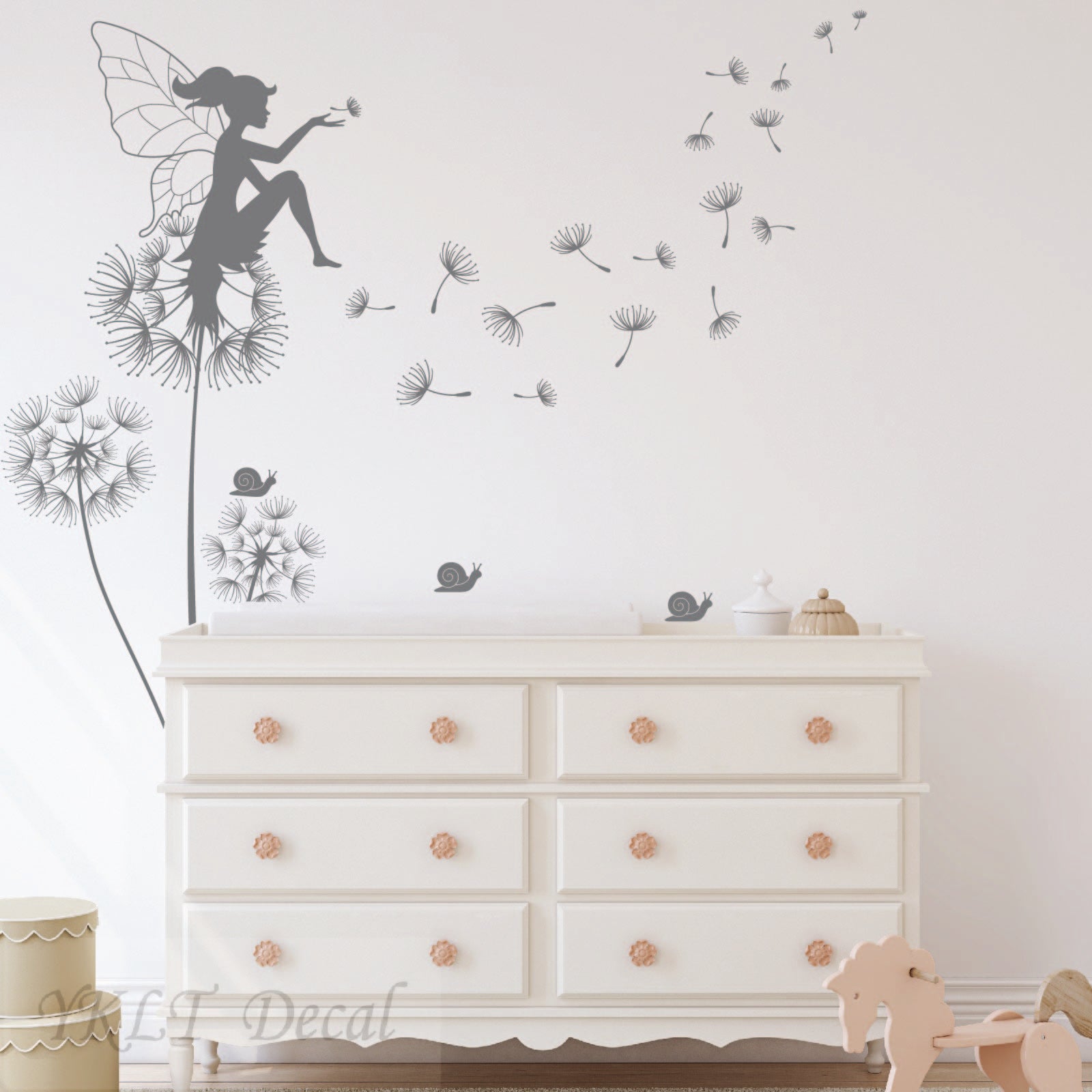 Peel and stick fairy dandelion wall decals removable nursery decoration
