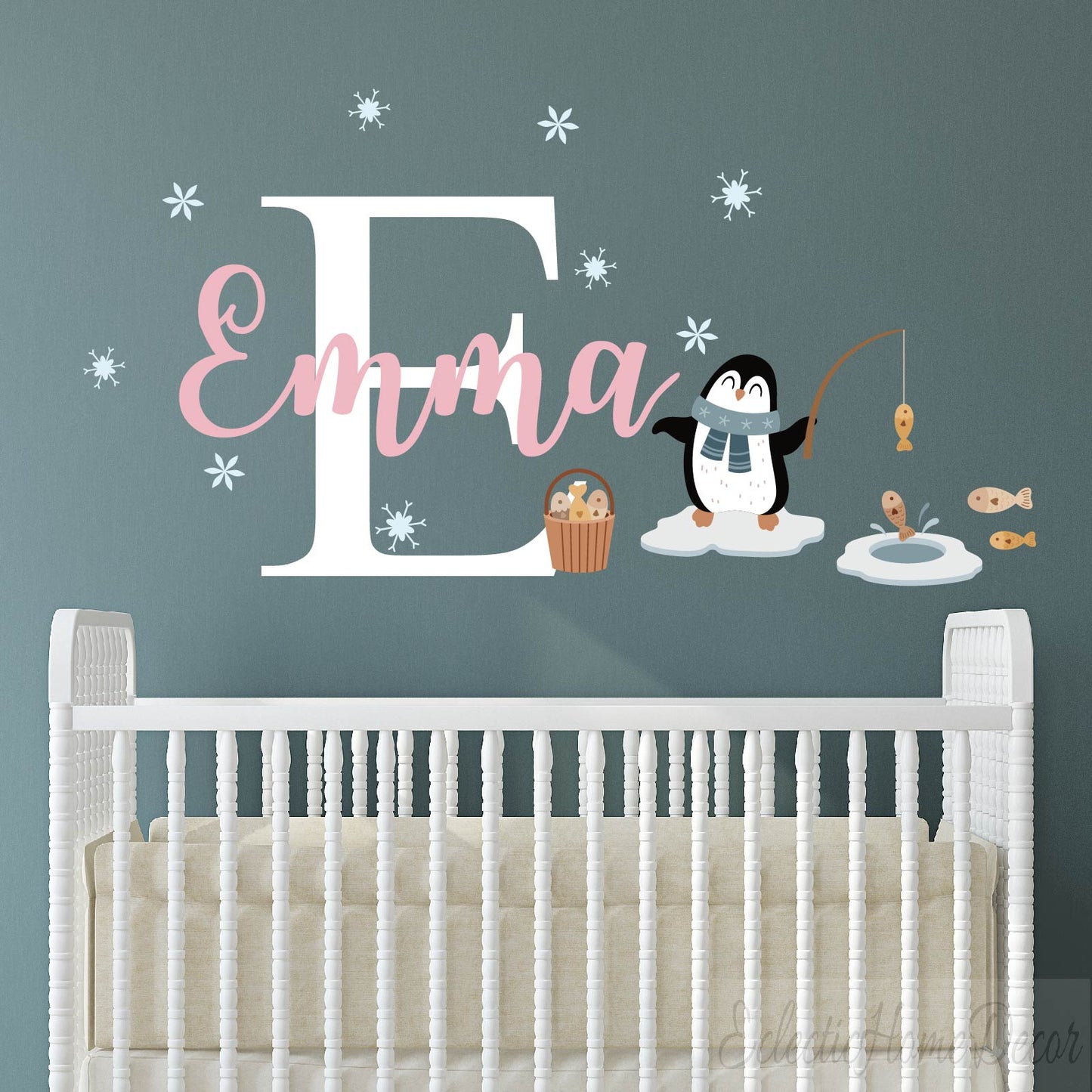 Penguin Custom Name Wall Stickers - Personalized Nursery Decor for Baby Girl Boy Room | Waterproof Removable Vinyl Decals, DIY Kids Bedroom Wall Art, Heartfelt Room Accent