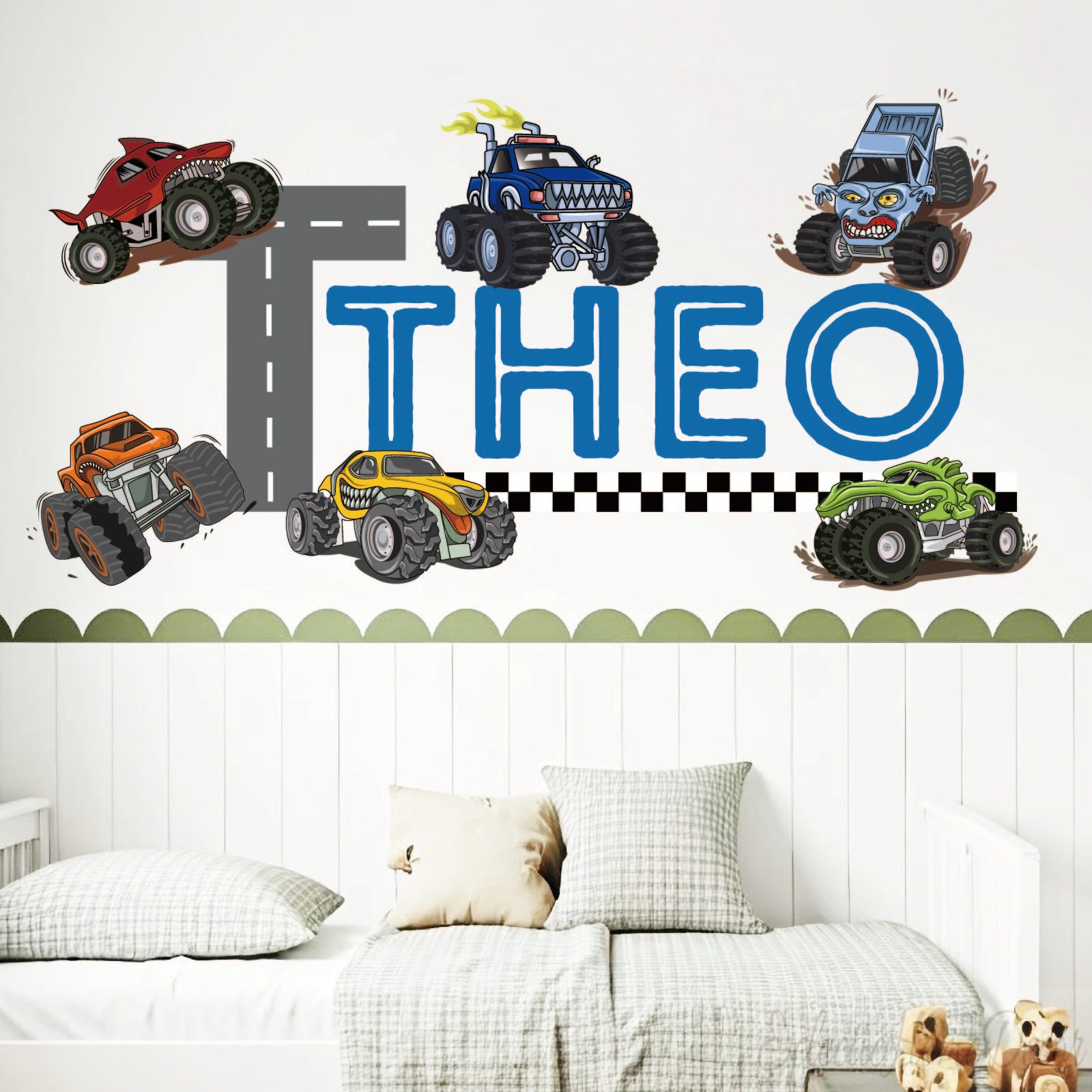 Peel and stick monster truck wall decals removable boys room decoration
