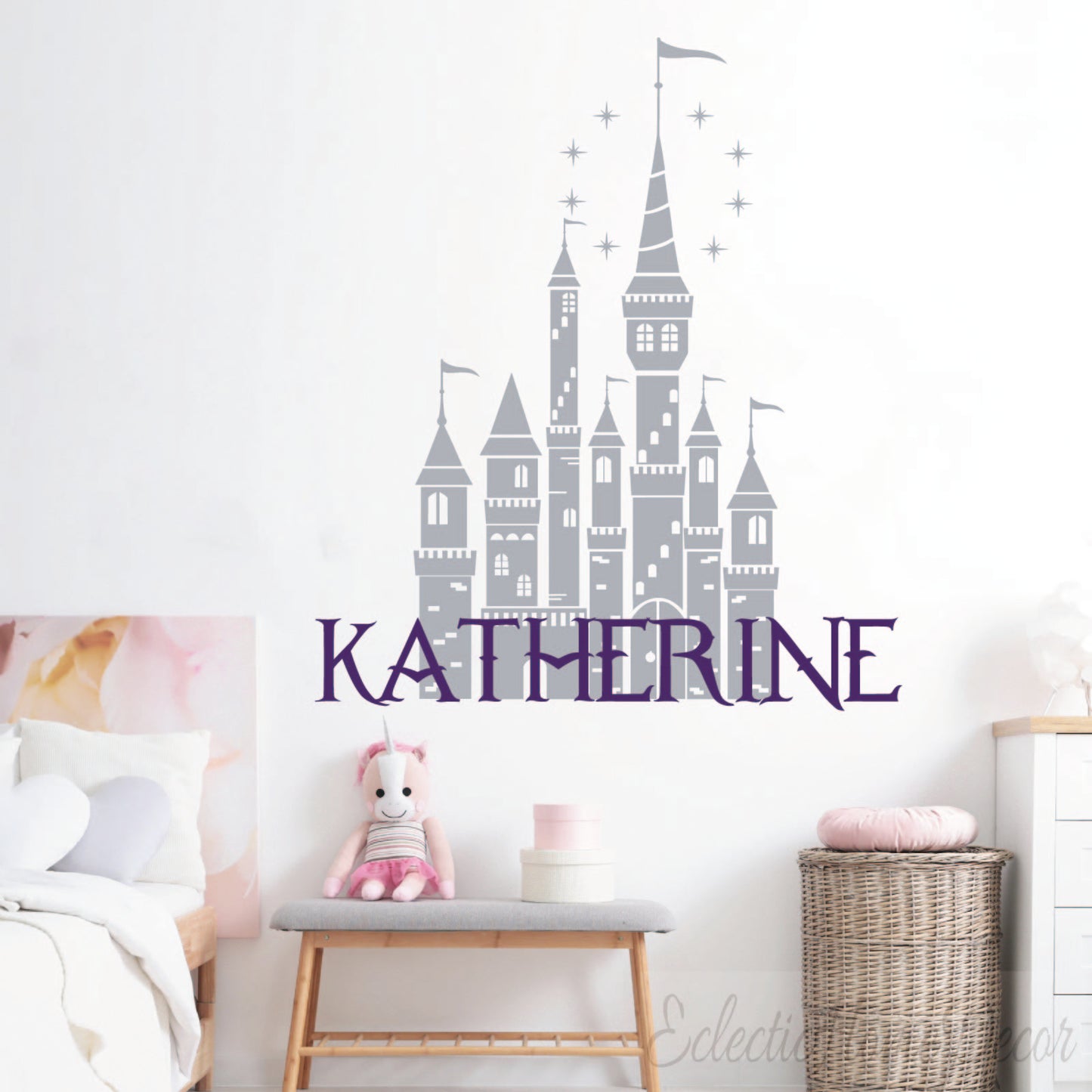 Castle Name Wall Decal for Nursery and Kids Room Personalized Princess Theme Removable Wall Sticker for Girls Bedroom Decor